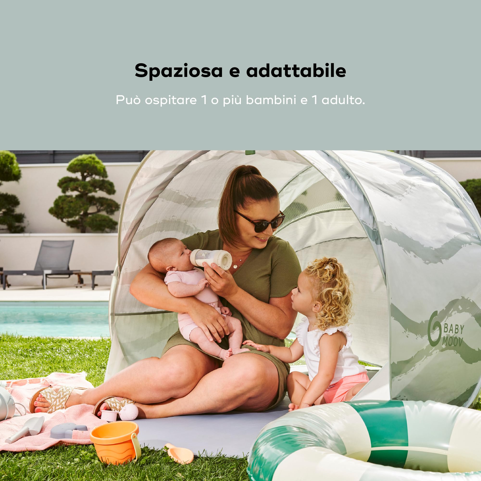 Babymoov Tenda anti-UV Moov & Protect - Alta protezione UPF 50+ - Tenda Rinfrescante - Grande Dimensione - Sistema Pop-Up - Zanzariera