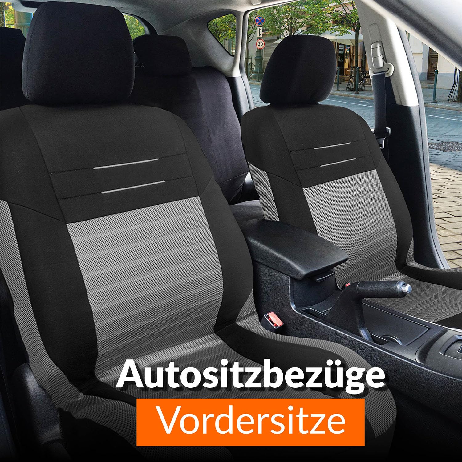 Upgrade4cars Autositzbezüge Vordersitze Grau Schwarz | Autositzbezug Set Universal | Autoschonbezüge für Fahrersitz & Beifahrer