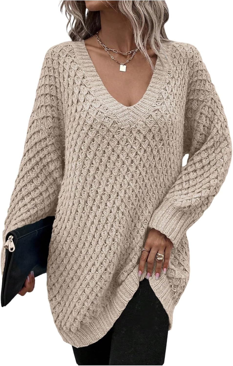 SOLY HUX Women's Oversized Sweater V Neck Long Sleeve Pullover Shirts Casual Fall Tops