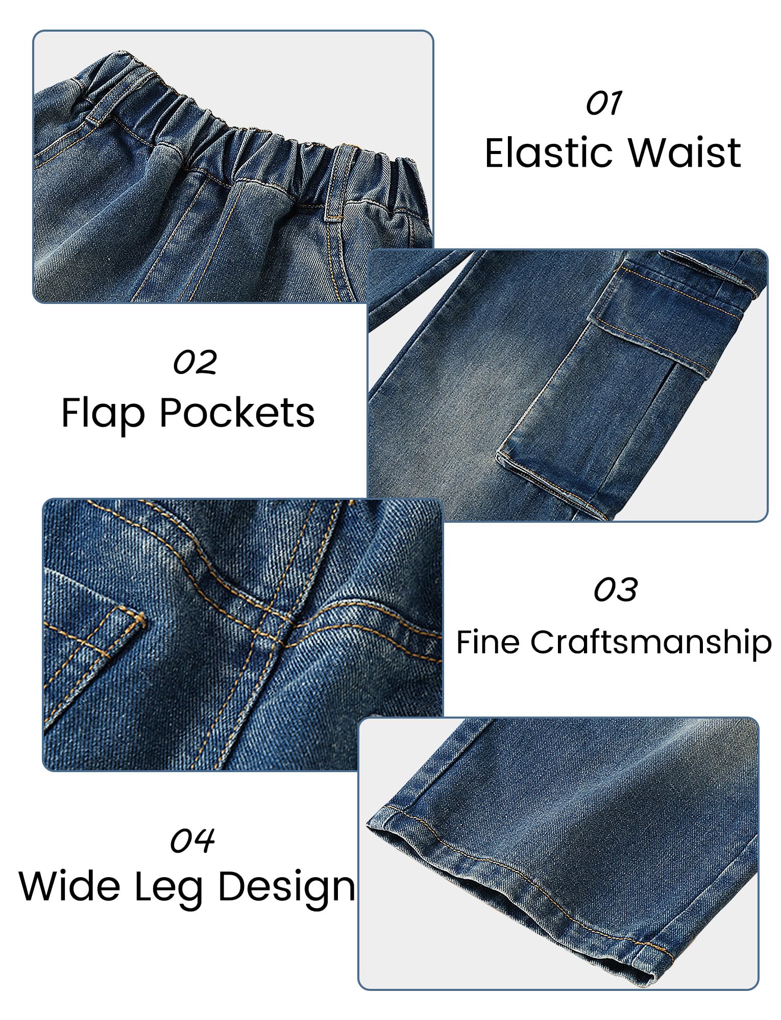 SEAUR Girls Baggy Denim Cargo Jogging Pants with Pockets