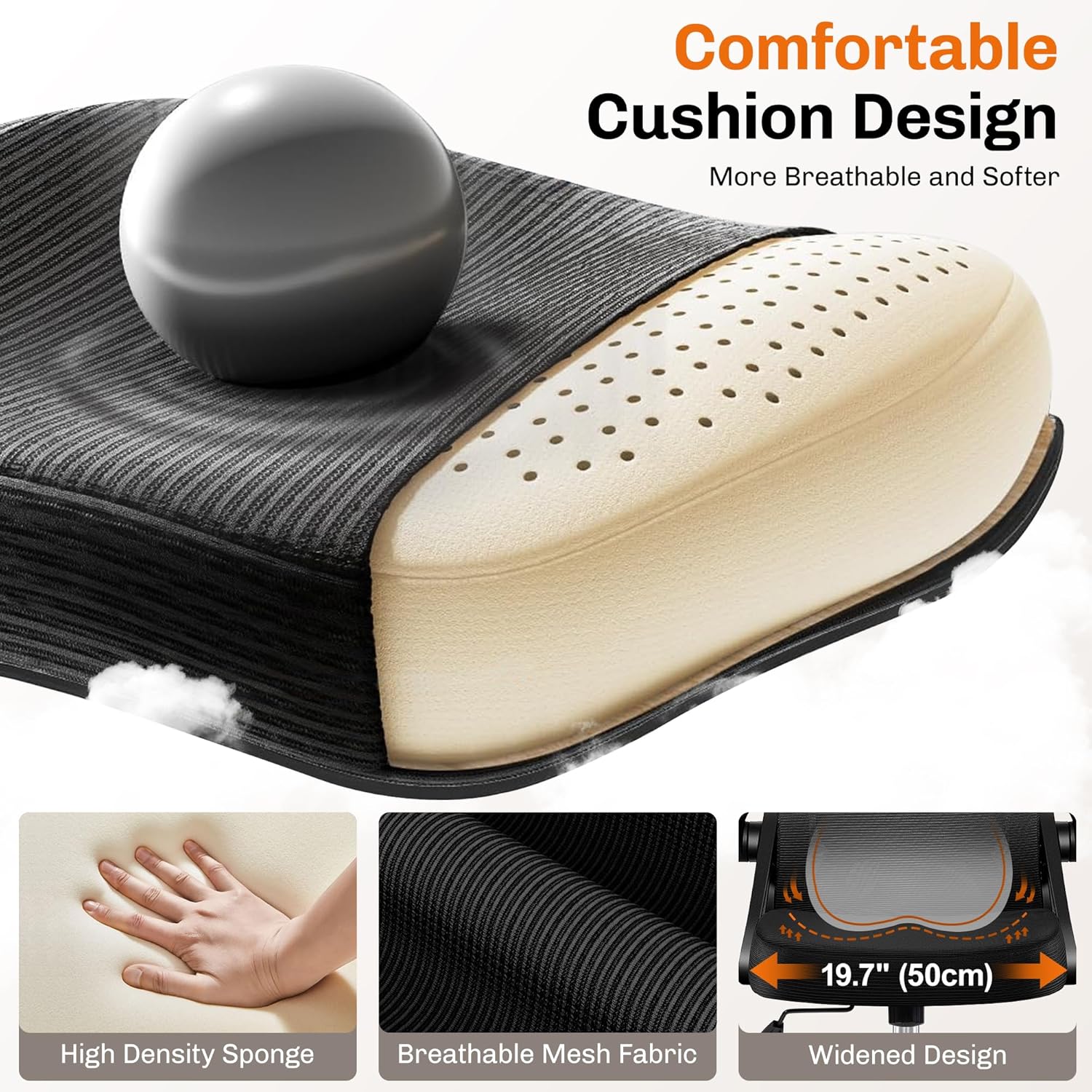 Office Chair, Ergonomic Home Computer Desk Chairs, Comfy Breathable Mesh Chair with Adjustable Lumbar Support Flip-up Armrests, Executive Task Chair with High Back for Home Office Rolling Swivel Chair - Image 5