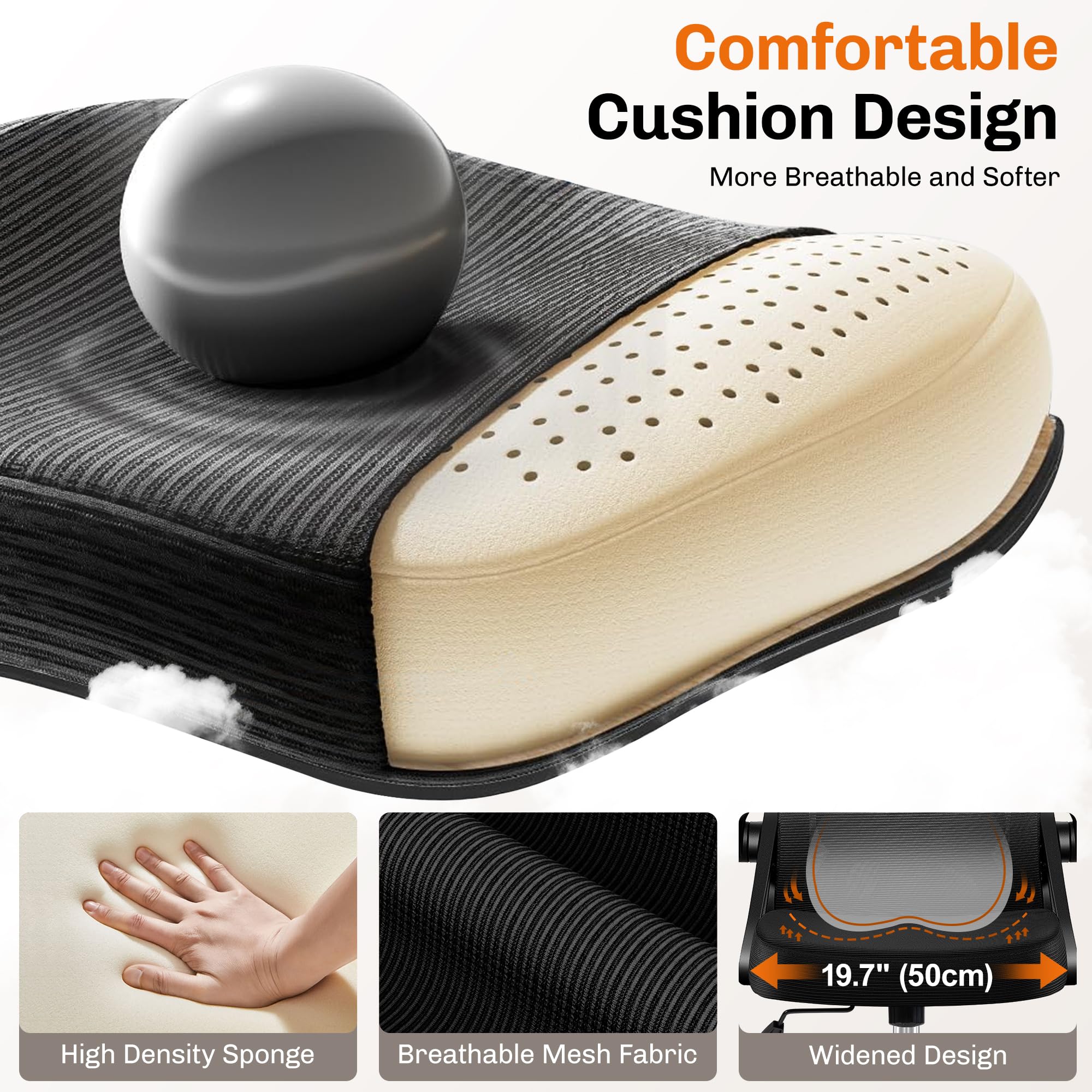 Office Chair, Ergonomic Home Computer Desk Chairs, Comfy Breathable Mesh Chair with Adjustable Lumbar Support Flip-up Armrests, Executive Task Chair with High Back for Home Office Rolling Swivel Chair