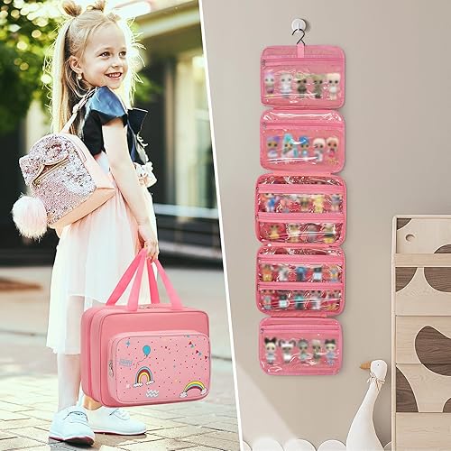Miniatura 7 de OUUTMEE Estuche de transporte para muñecas compatible con muñecas LOL Surprise, organizador colgante de juguetes para niñas con un gancho para