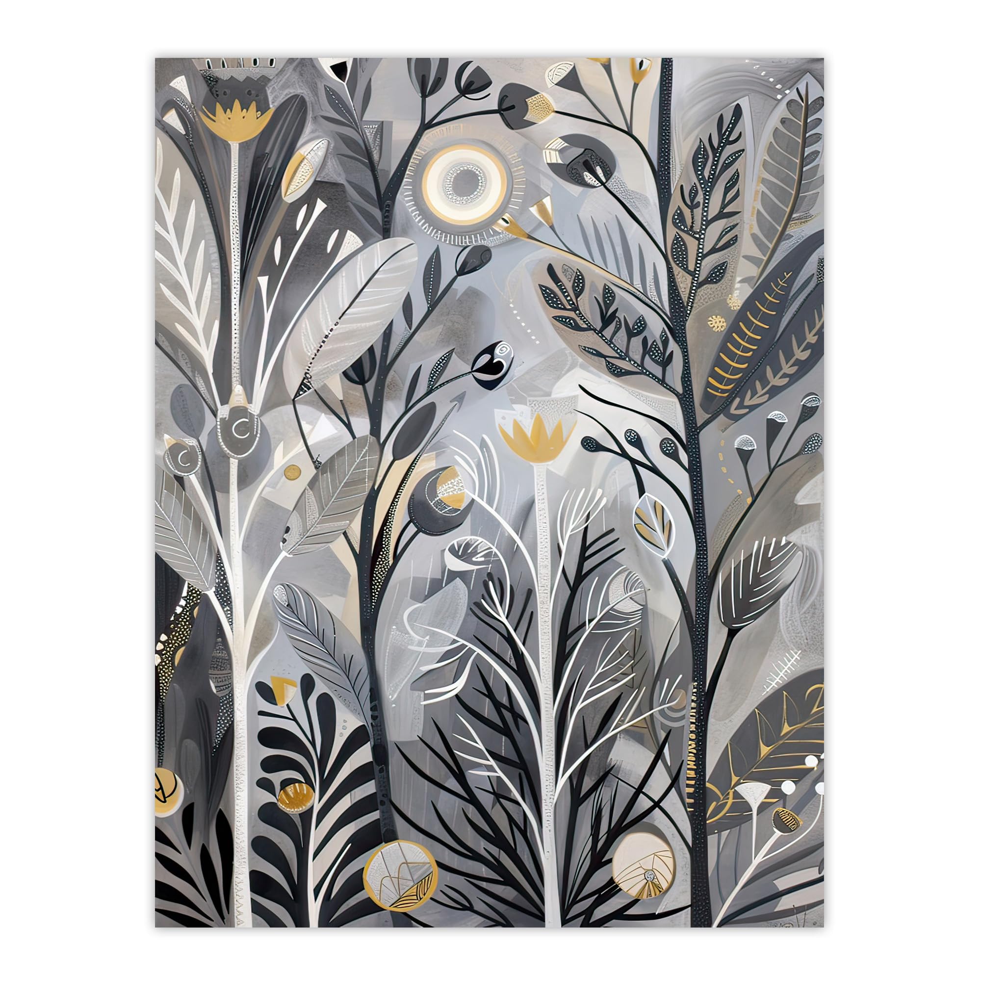 Artery8 Wildflower Meadow Grey Orange Botanical Folk Art Living Room Large Wall Art Poster Print Thick Paper 18X24 Inch
