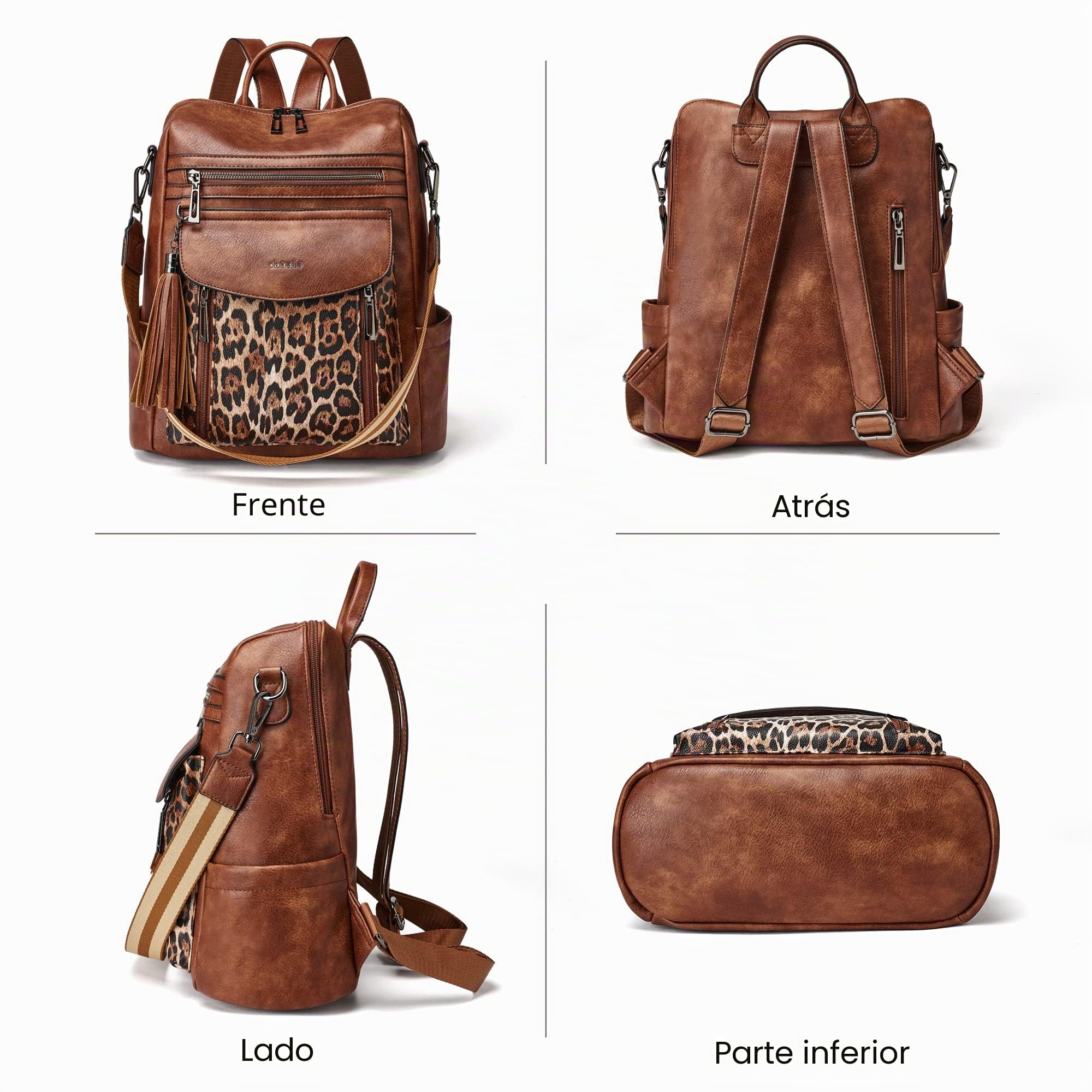 Shrrie Mochila de cuero de moda para mujeres,Con correas y billeteras individuales，Para compras diarias，Mochilas de viaje Cuero PU