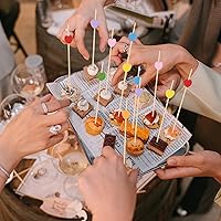 Vista 7 de JtmyAota Paquete de 100 palillos de dientes de frutas, palillos de bambú en forma de corazón, palillos de bambú natural para aperitivos, pastel