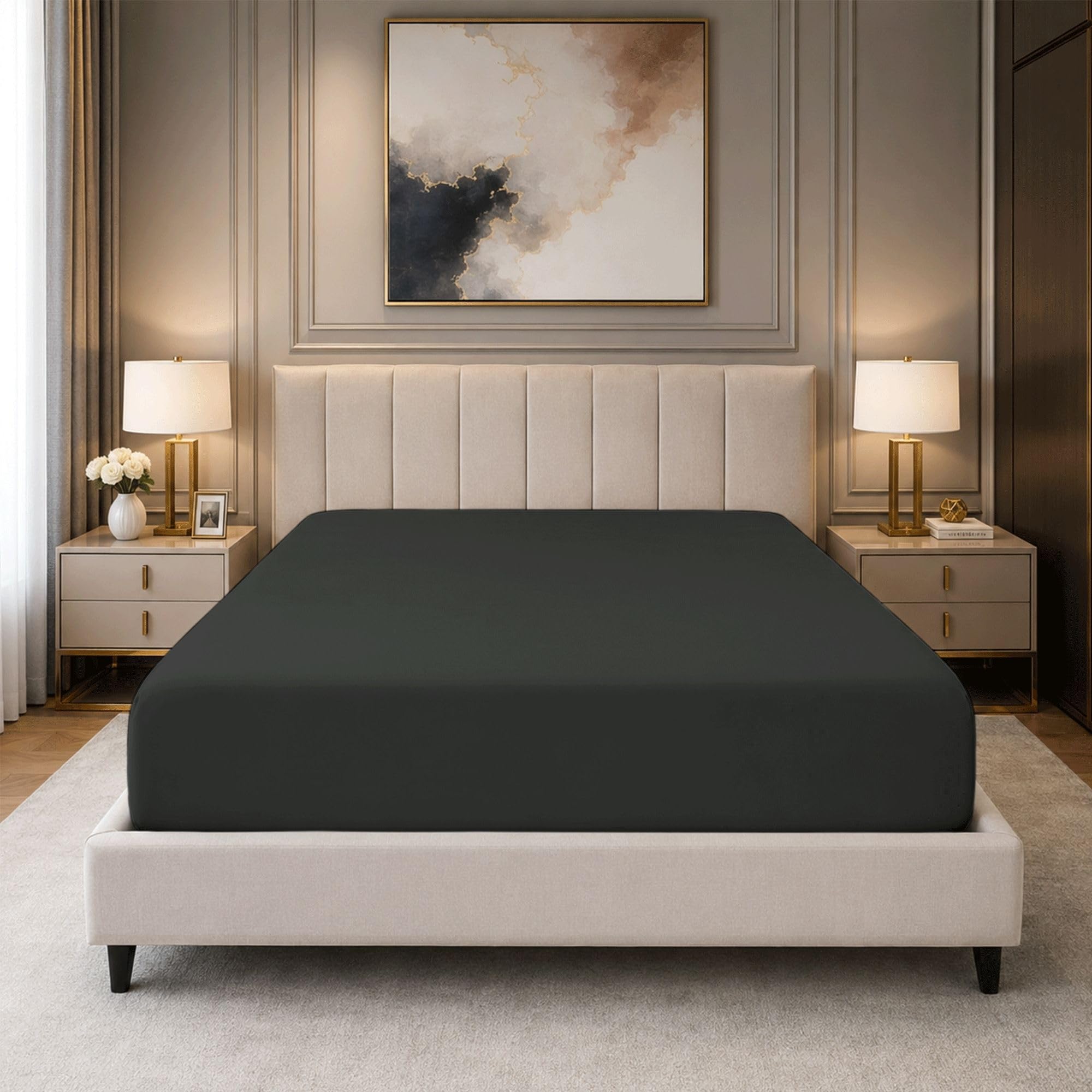 400 Thread Count Fitted Double Sheet,100% Egyption Cotton Fitted Sheet 40cm Extra Deep, Premium Mattress Bedding