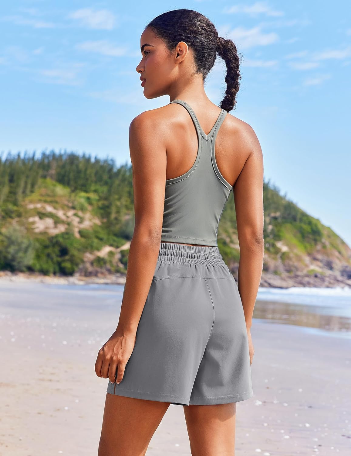 PINSPARK Women 5'' Quick Dry Running Athletic Shorts High Waisted Workout Gym Split Drawstring Short with 2 Pocket - Image 3