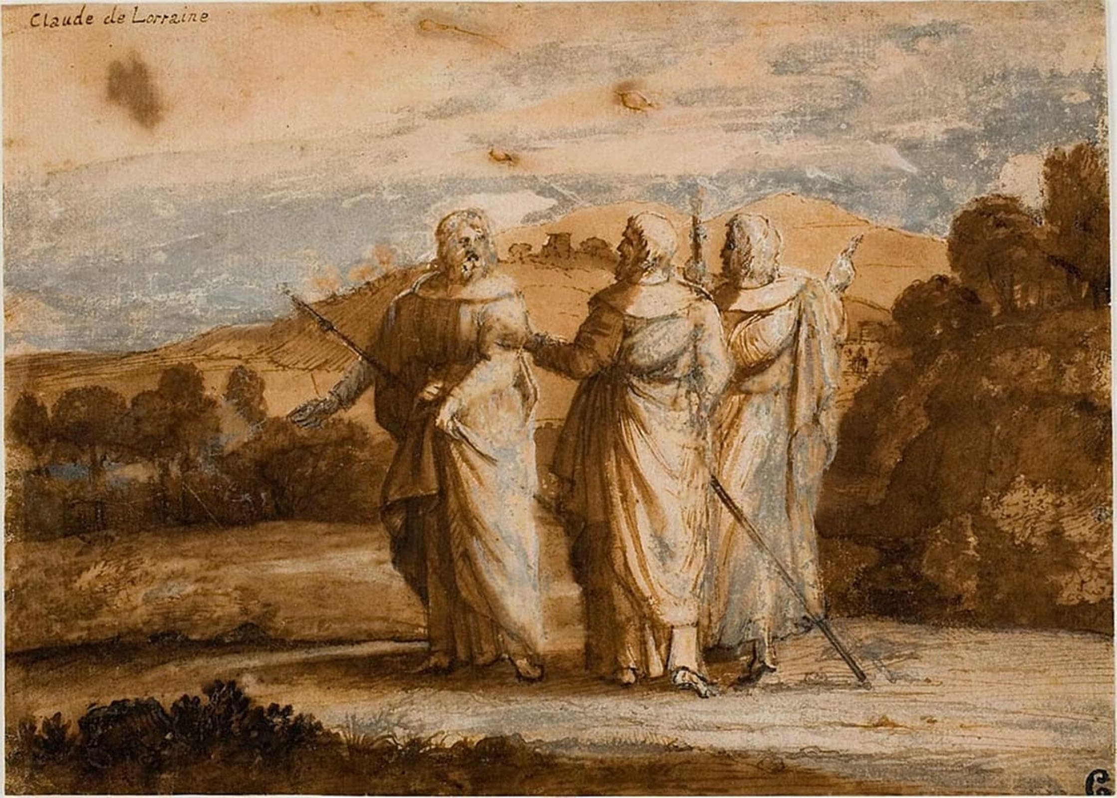 POSTERIIk Vintage Art Print Images Pictures Print Study for Pilgrims At Emmaus by Claude Lorrain Modern Colour Posters for Office Home Decor 60x90cm
