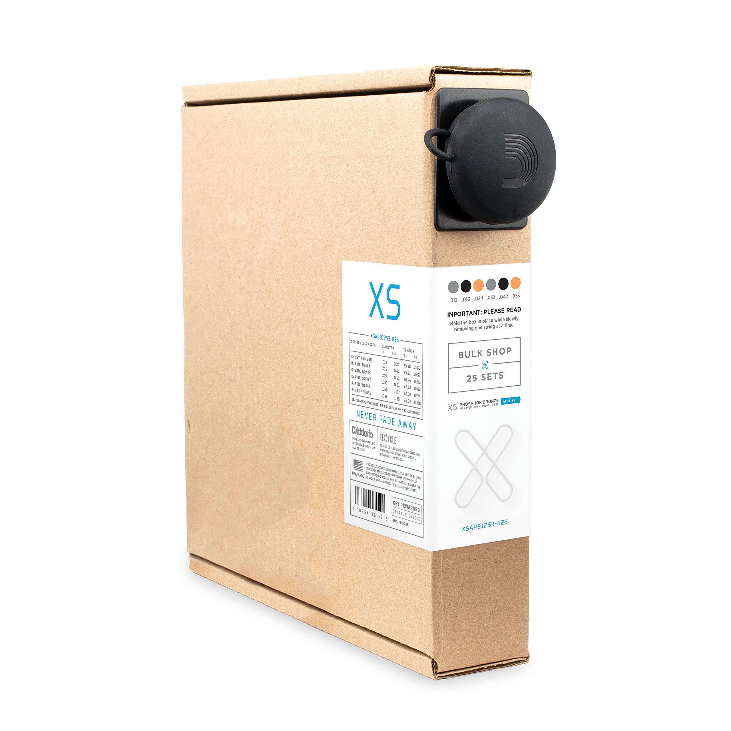 D'Addario XS Phosphor Bronze Beschichtete Akustikgitarrensaiten 12-53, 25 Sätze