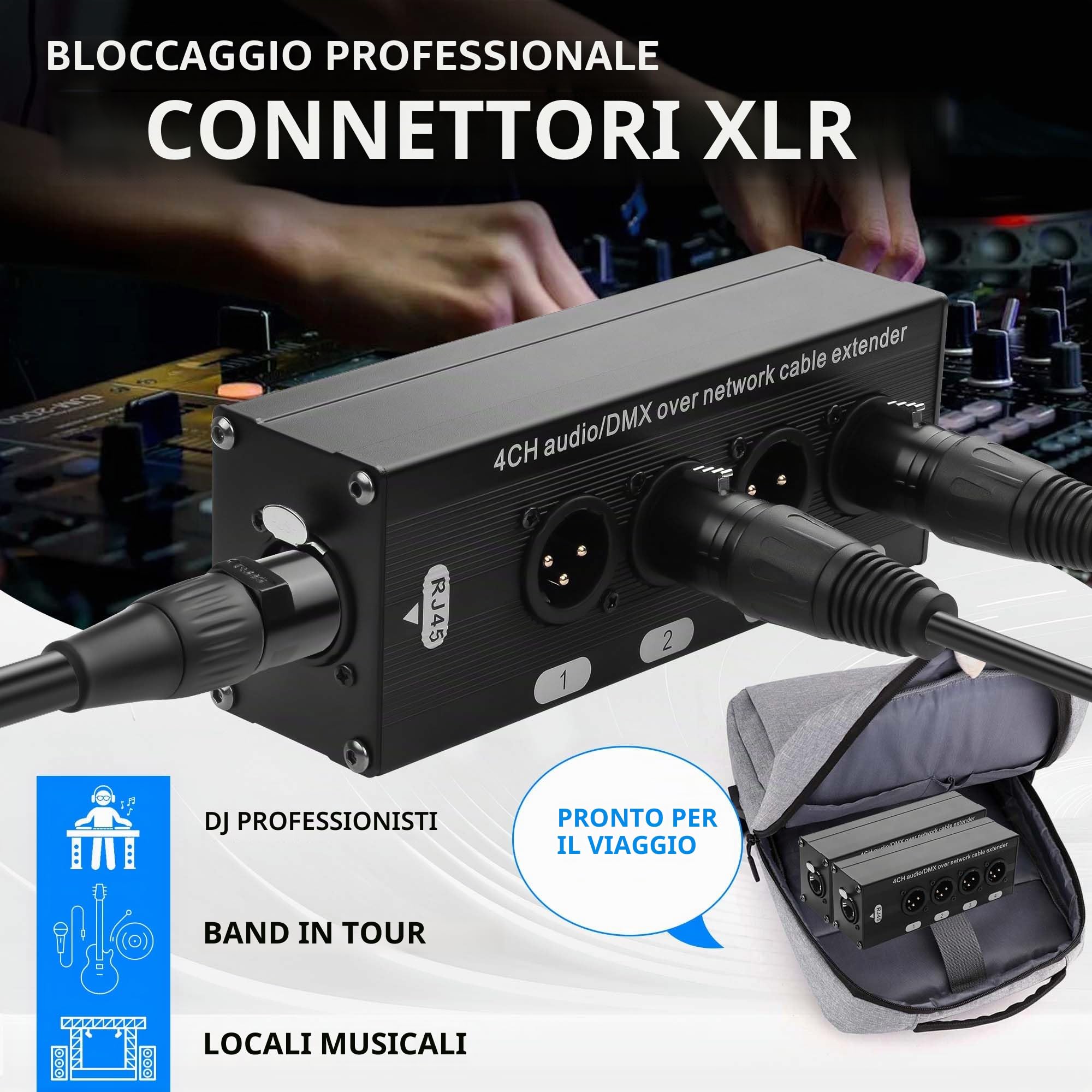 GINTOOYUN 2 Pezzi 4-Canale DMX XLR a Ethernet Extender Maschio a RJ45 Ethercon Cavo Multi Extender per Illuminazione da Palco e Home Recording Studio Compatibile