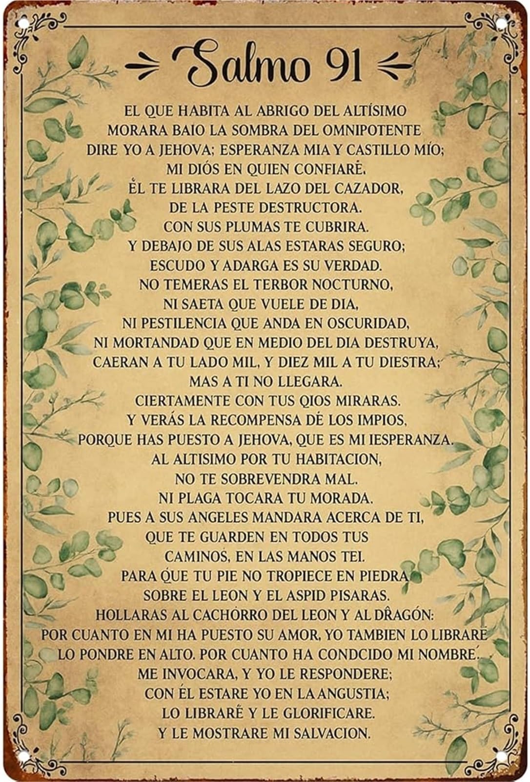 MQXFCZUX Funny Spanish Psalm 91 Scripture Metal Sign for Kitchen Bathroom Garage Studio Decor 8 X 12 in