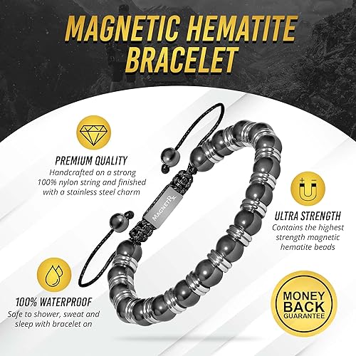 Miniatura 3 de MagnetRX Pulsera magnética de hematita, piedras magnéticas de máxima fuerza, pulseras magnéticas con cuentas para hombres y mujeres (cuentas de