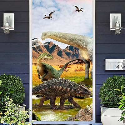 Dinosaur Brontosaurus Hylaeosaurus Pterosauria Banner Backdrop Background Volcano Tropical Dino T-REX Theme Decor for SafariÂ Wild One 1st Birthday Party Baby Shower Supplies Decorations