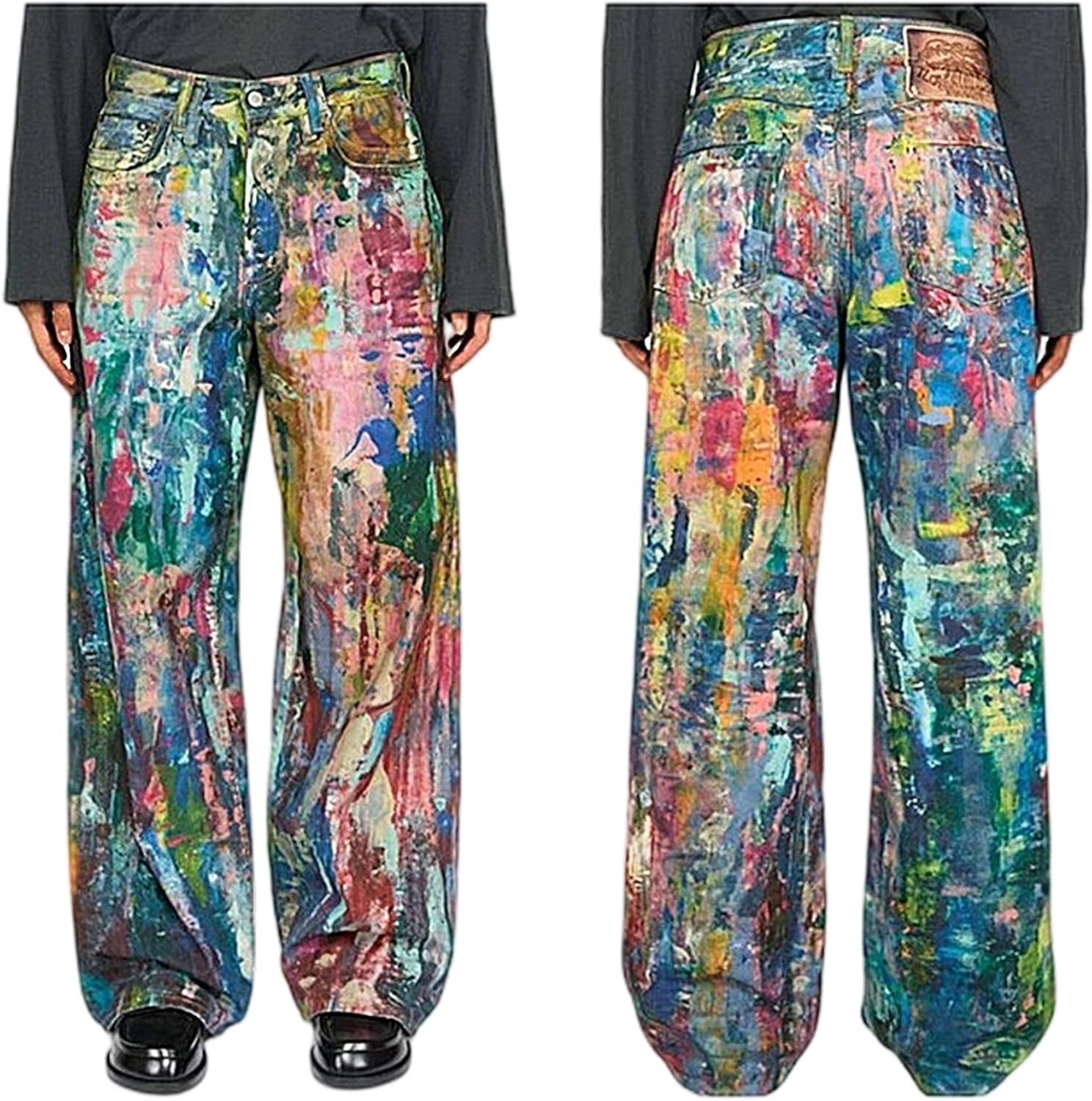 Women's Tie Dye Print Splash Jeans High Waisted Wide Leg Baggy Vintage Denim Pants with Pockets - Image 6