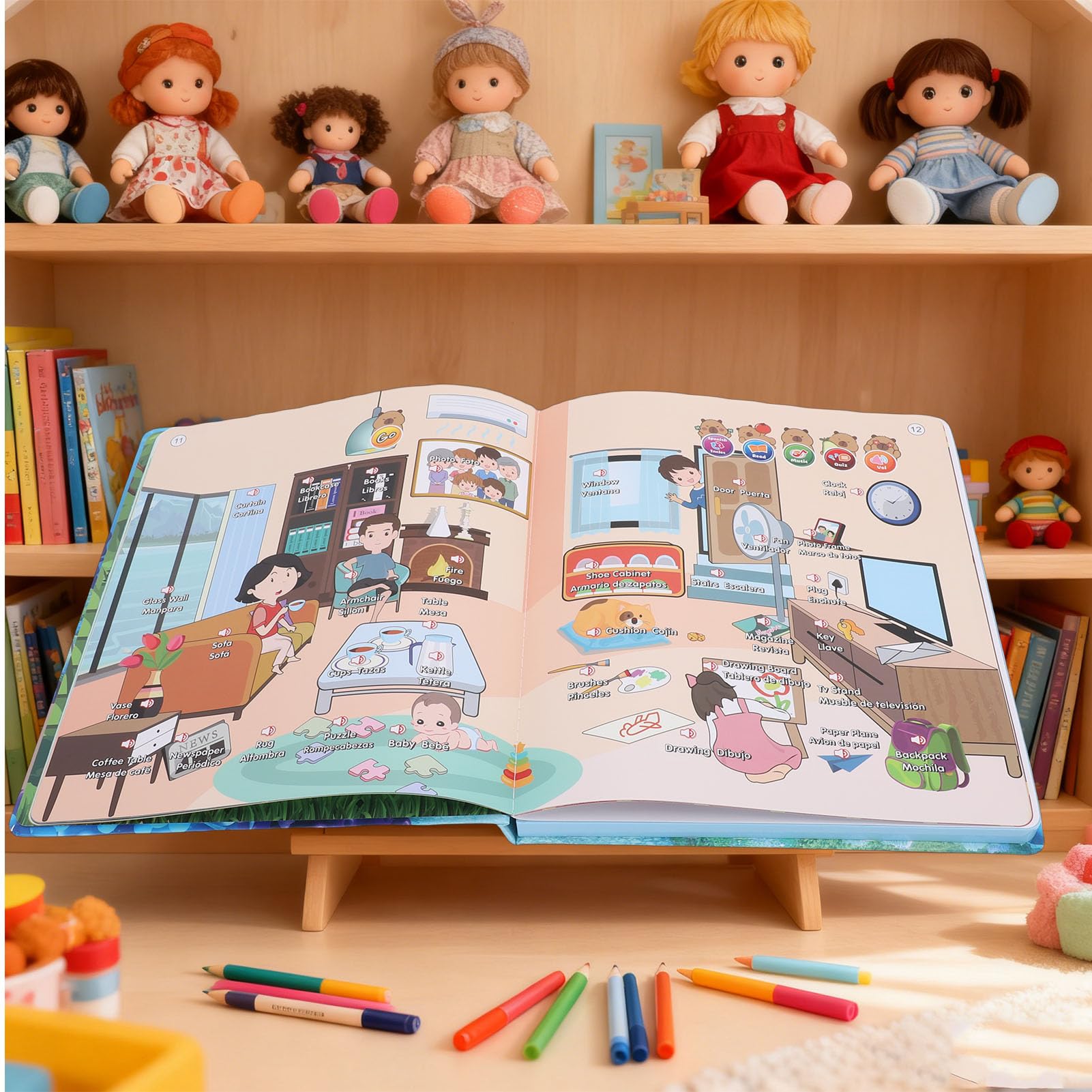 Generic Coinvolgente Libro Sonoro Bilingue Spagnolo-inglese per Bambini con Ricchi Accompagnamenti Musicali per L'apprendimento in età Prescolare