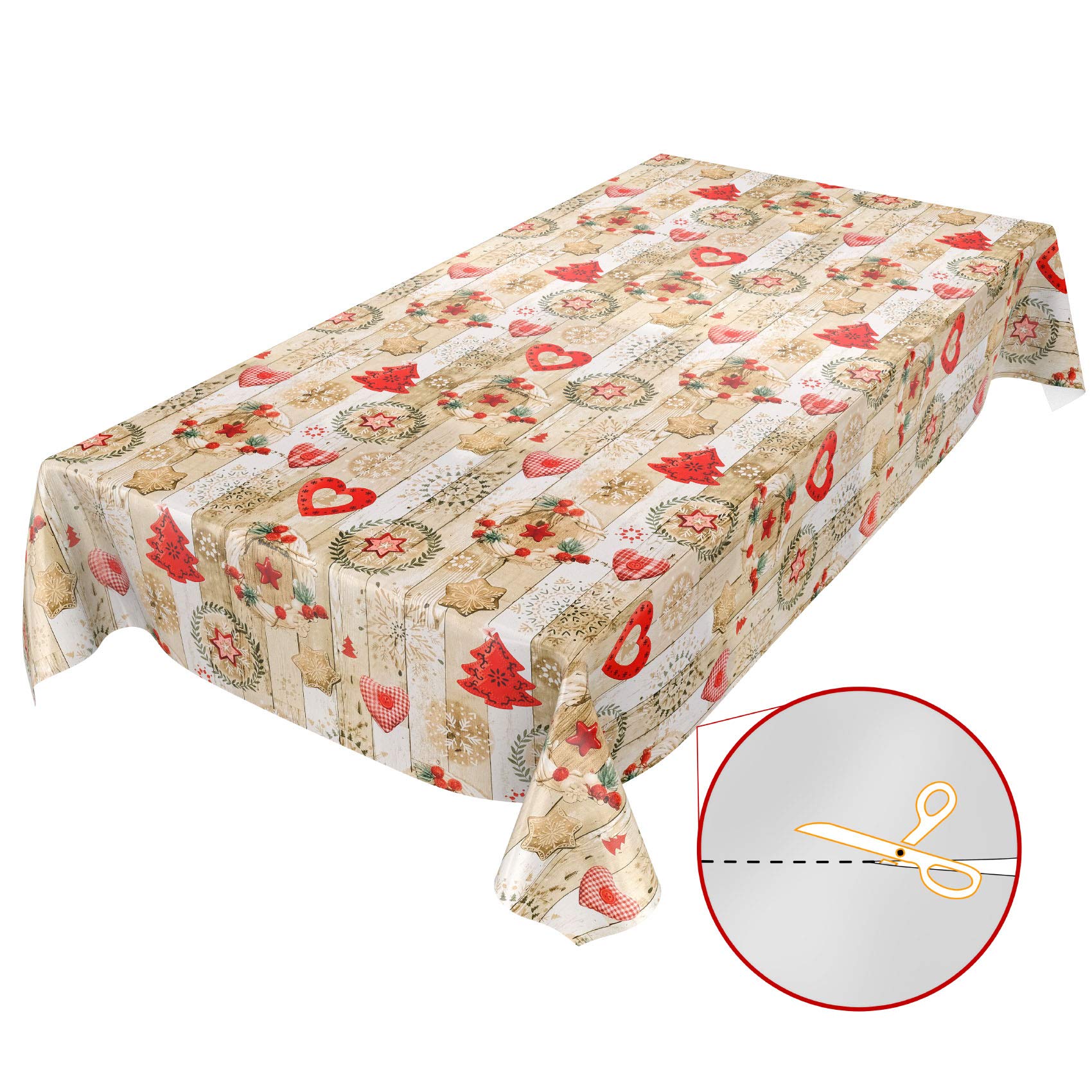 ANRO Mantel de Navidad lavable, 240 x 140 cm, color rojo y beige