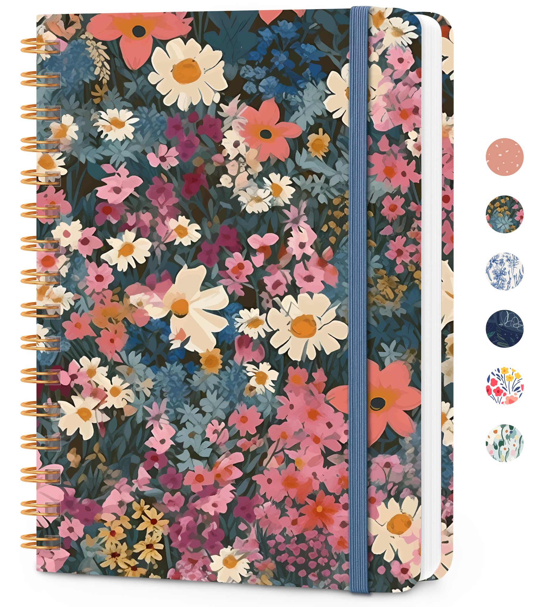 Cuaderno de espiral rayado, cuaderno A5 con rayas universitarias para diario, tomar notas y planificación diaria, tapa dura duradera con un diseño elegante, flores silvestres