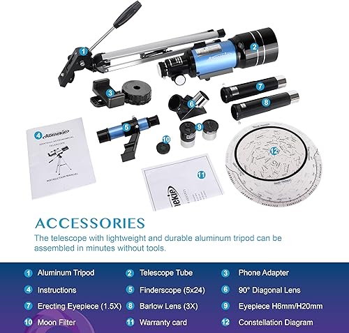 Miniatura 8 de AOMEKIE Telescopios para niños 2 oculares telescopios 150X para astronomía principiantes adultos con adaptador de teléfono inteligente filtro de