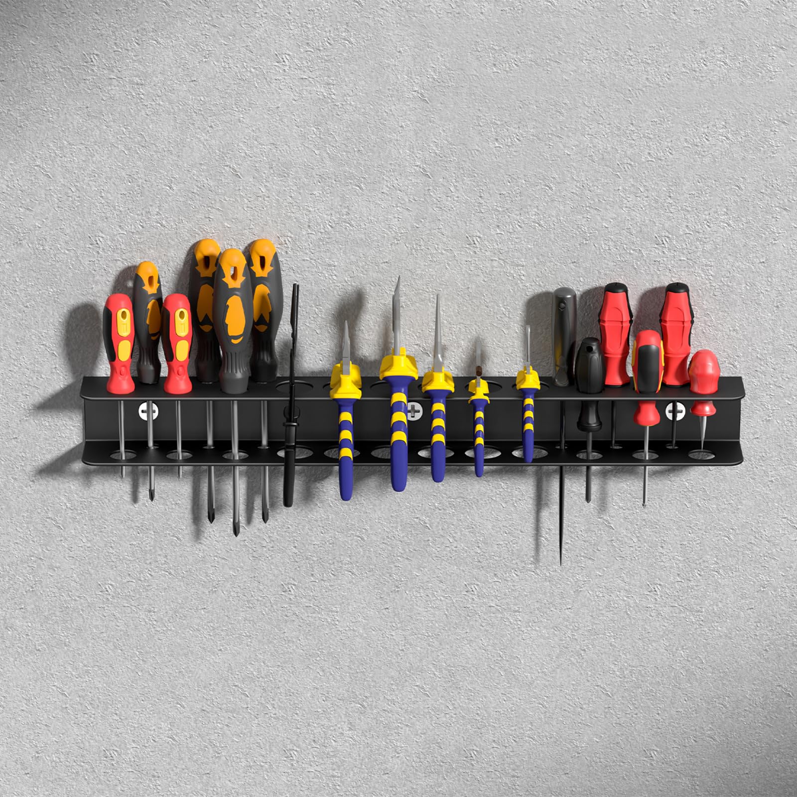 DYHNQE Schroevendraaierhouders, 2 stuks, 40 cm, gereedschapsorganizer, muur, 14 gaten, tanghouder, wandhouder met schroeven en expansiebuis