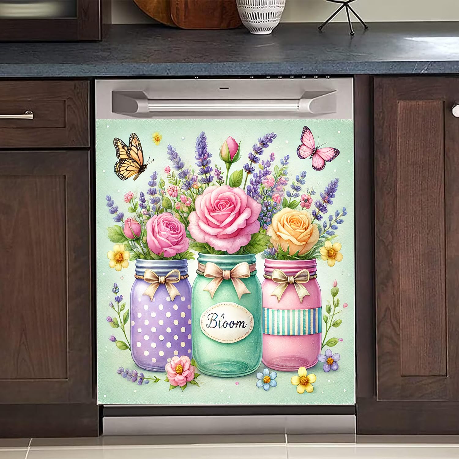 BVBOX Dishwasher Magnet Cover 23"x26", Reusable Magnetic Refrigerator Covers, Decorative Magnets Cover Fridge Door Skin Panel Stickers for Home Kitchen Appliance