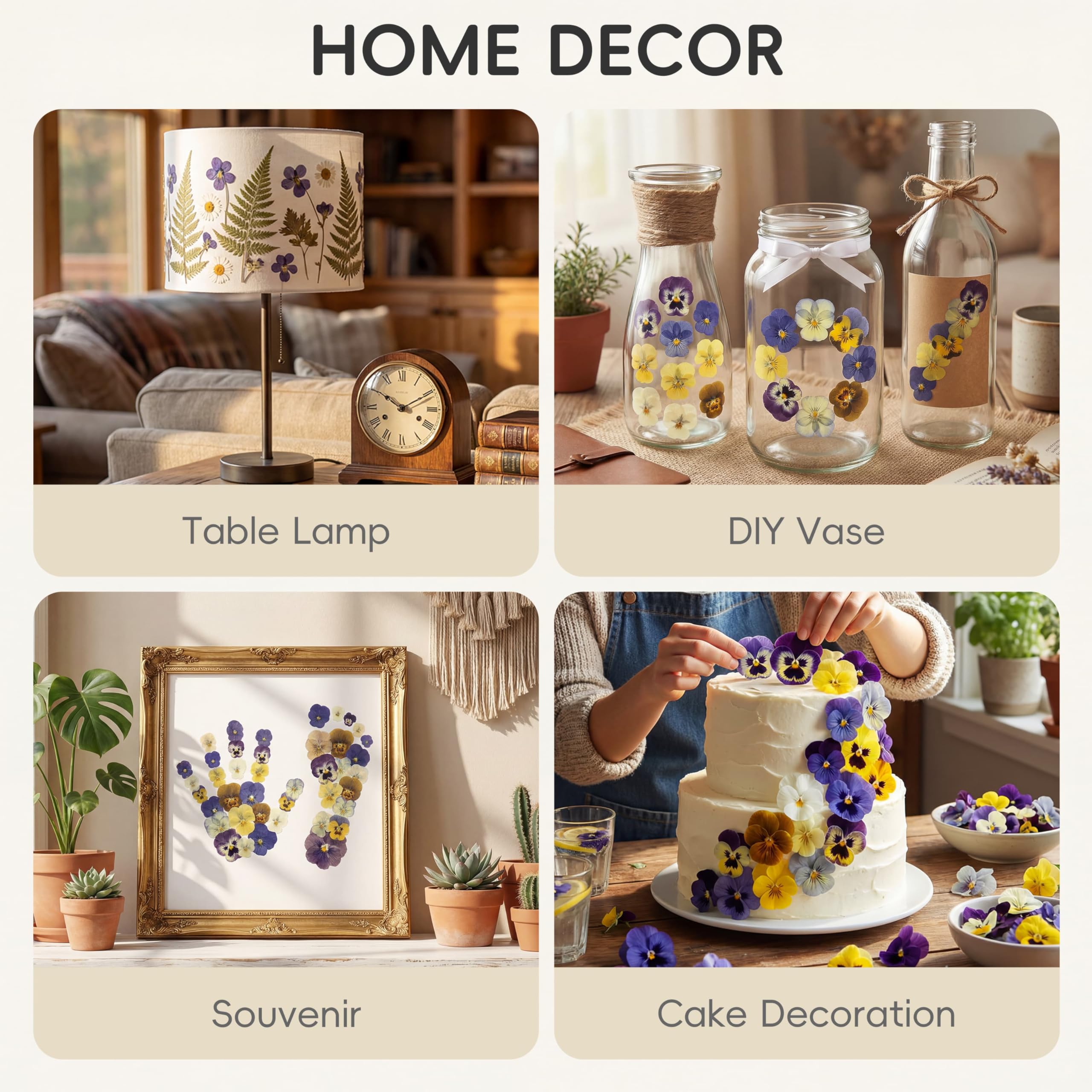LUXEEASE Suszone prasowane kwiaty altówki, 8 kolorów, gradientowe, fioletowe, niebieskie, żółte, białe, do żywicy, DIY, artystycznej biżuterii, świec, mydła, z pęsetą, w zestawie, 64 szt