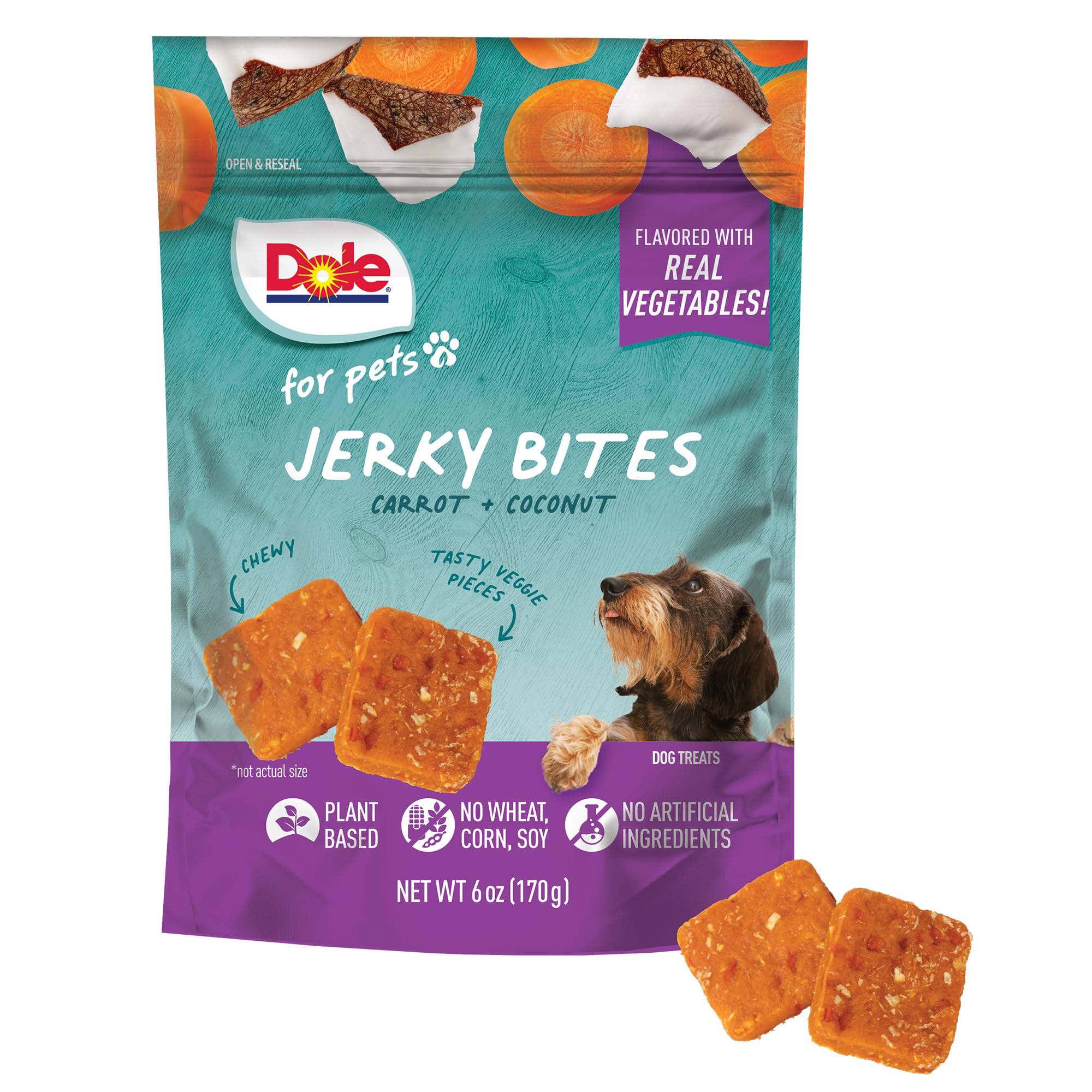 Dole for Pets Fruit Jerky Bites Dog Treats, Carrot and Coconut, 6oz |Flavored with Real Fruit and Vegetables, No Wheat, Corn, Soy, Artificial Flavors, Colors, or Preservatives