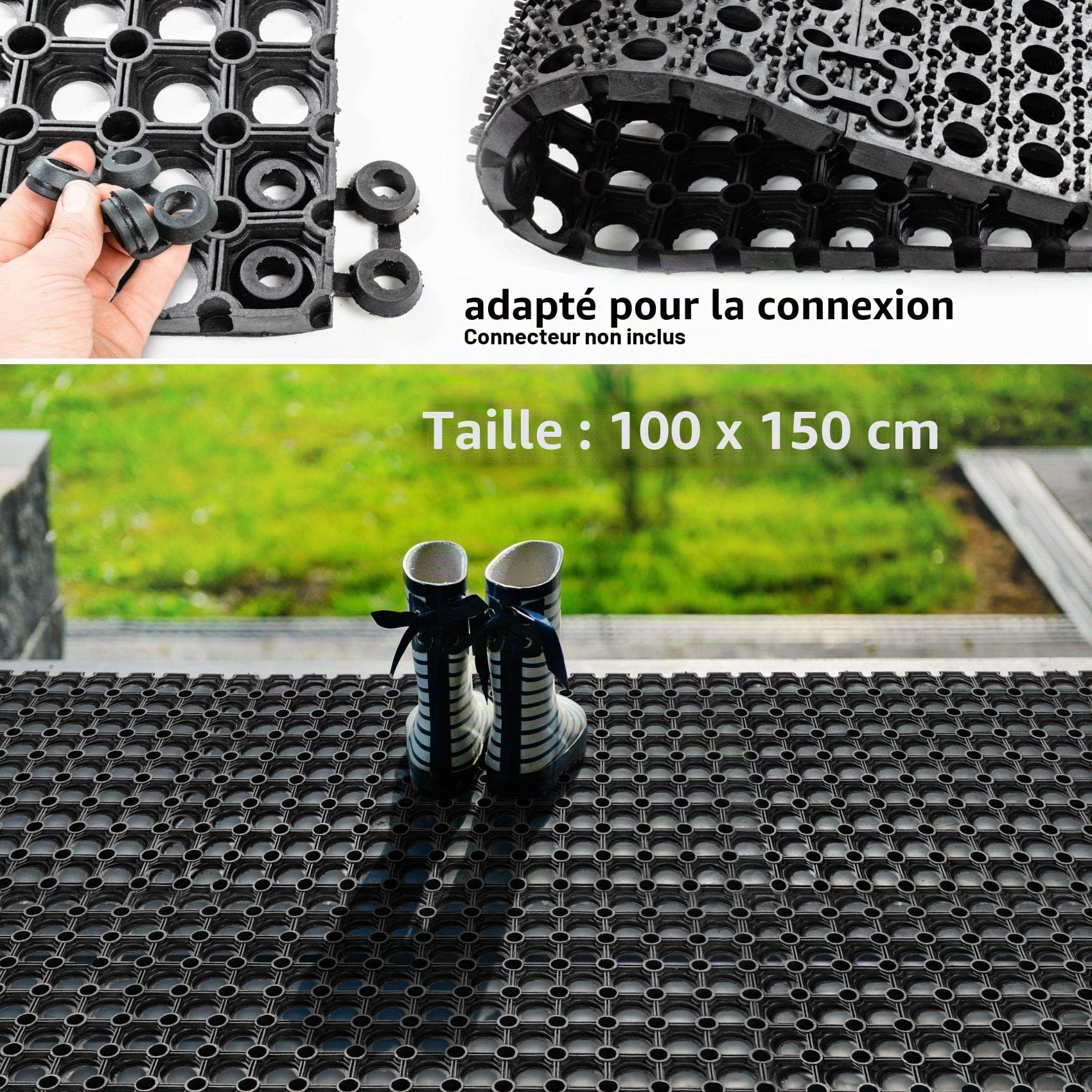 Tapis en caoutchouc - Nid d'abeille avec motif perforé - Dimensions : 100 x 150 cm - Hauteur : 23 mm - Paillasson pour l'intérieur et l'extérieur