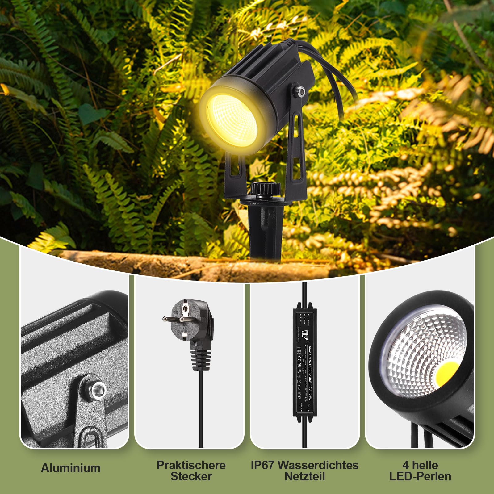 B-right Focos Led Exterior, 21m LED Focos jardín con Estaca, Luz de Jardín Exterior Blanco Cálido, Luces Exterior Jardin IP65 Impermeable, Focos de Jardín al Iluminación de Caminos para Césped, Patios
