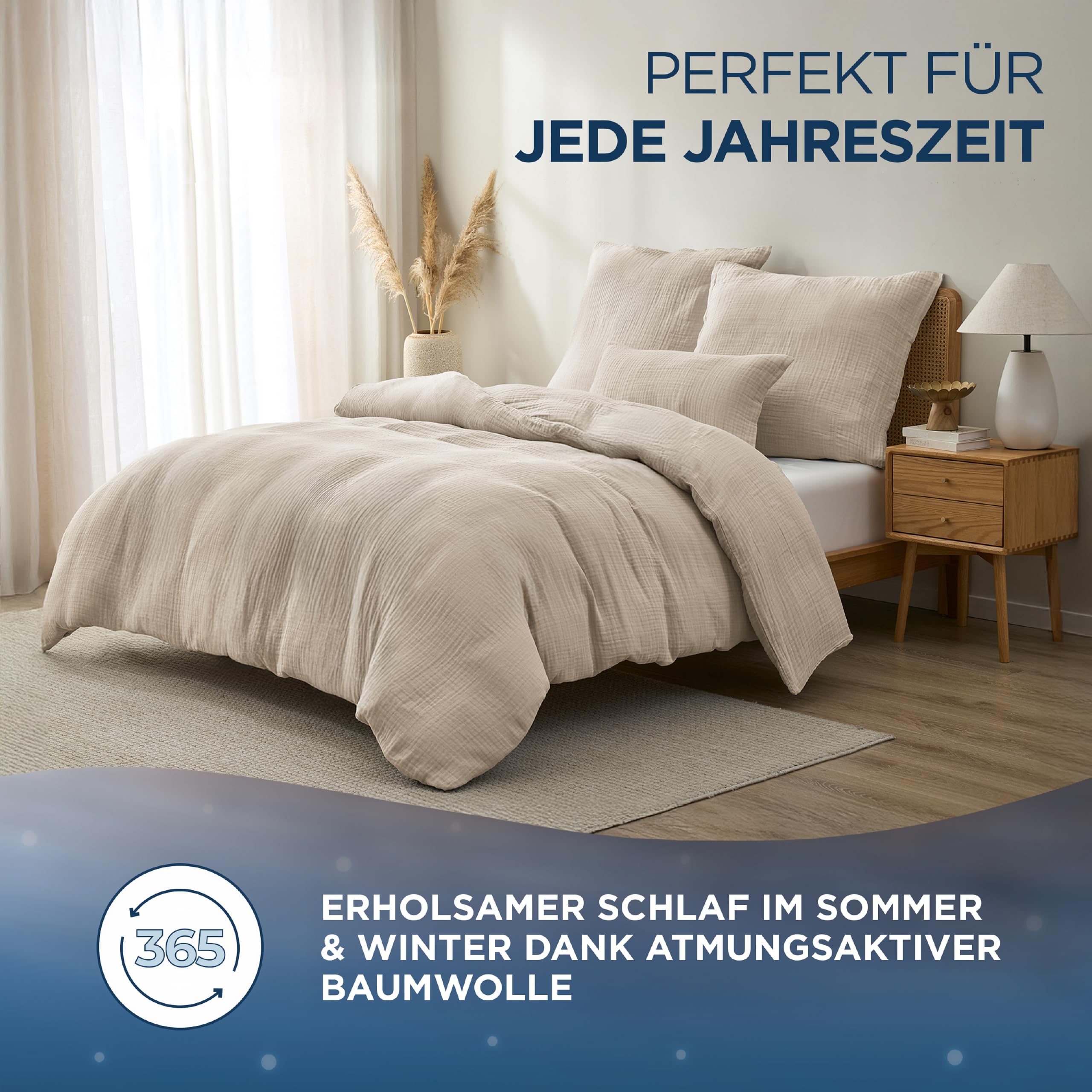 Samthus Pościel muślinowa ze 100% bawełny – Öko-Tex Made in Green – niebiańsko miękki sen – zestaw pościeli bez prasowania z 1 x poszwa na kołdrę 155 x 220 + 1 x poszewka na poduszkę 80 x 80 cm