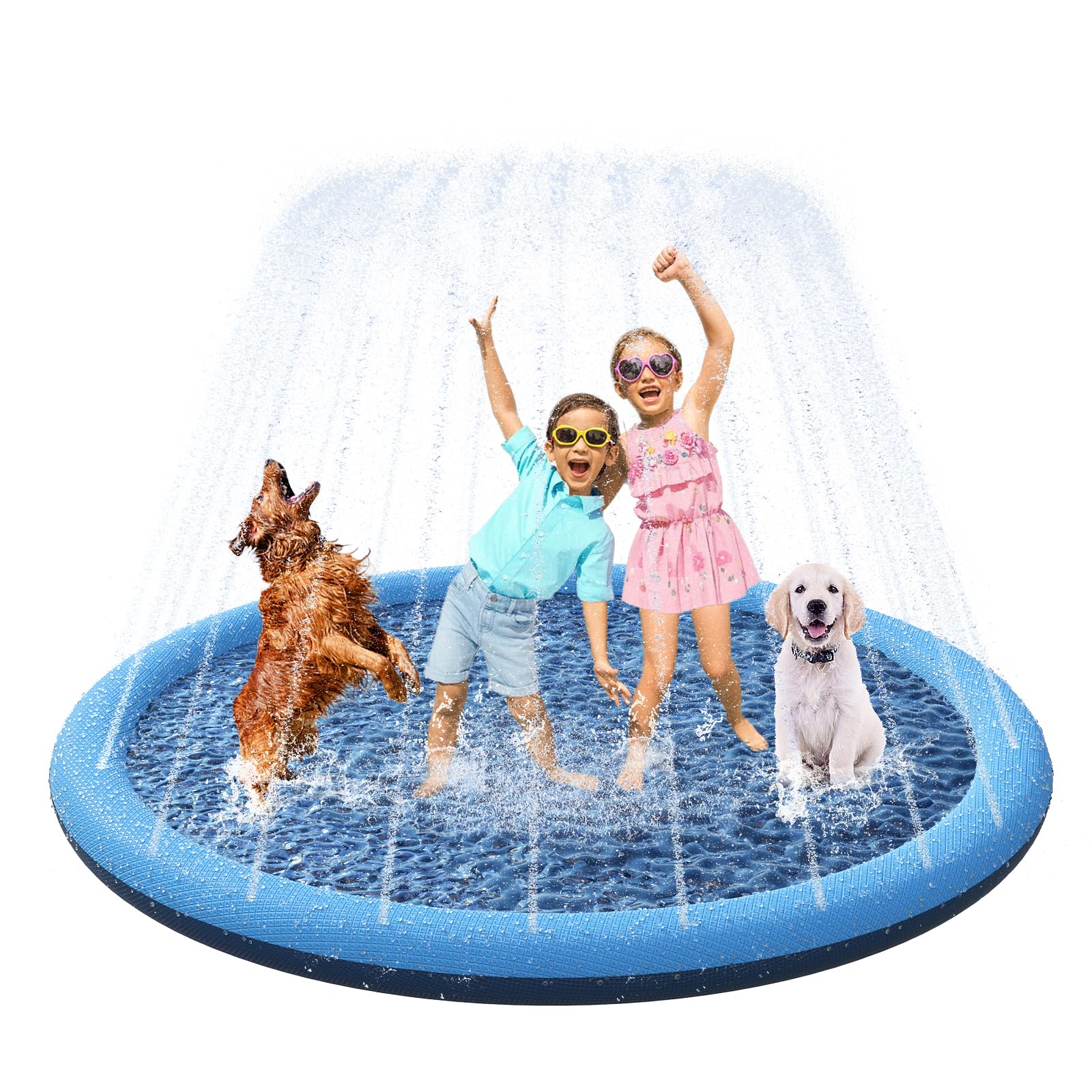 YAUNGEL Non-Slip Splash Pad - 67in Splash Sprinkler Pad for Dogs Kids Toddlers Baby, 0.58mm Thickened Durable and Foldable Dog Pool Summer Outdoor Water Toys Play Mat, Blue