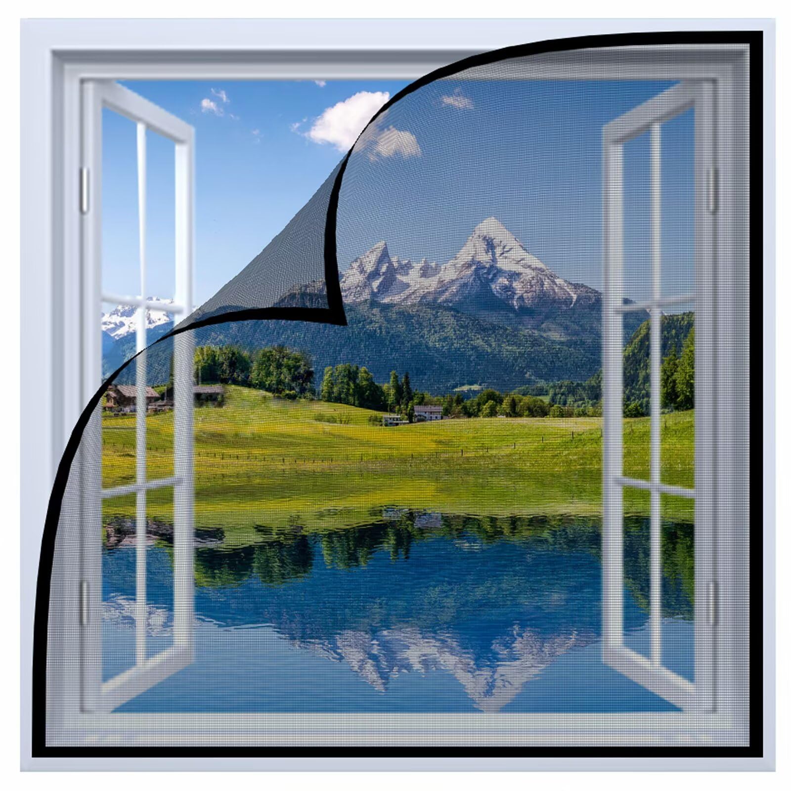 Fliegenvorhang terrassen Fenster 210x225cm Insektenschutz Tür mit Klettband, Insektenschutz, faltbar, Luft kann frei strömen, für Balkontür Kellertür Terrassentür,Schwarz