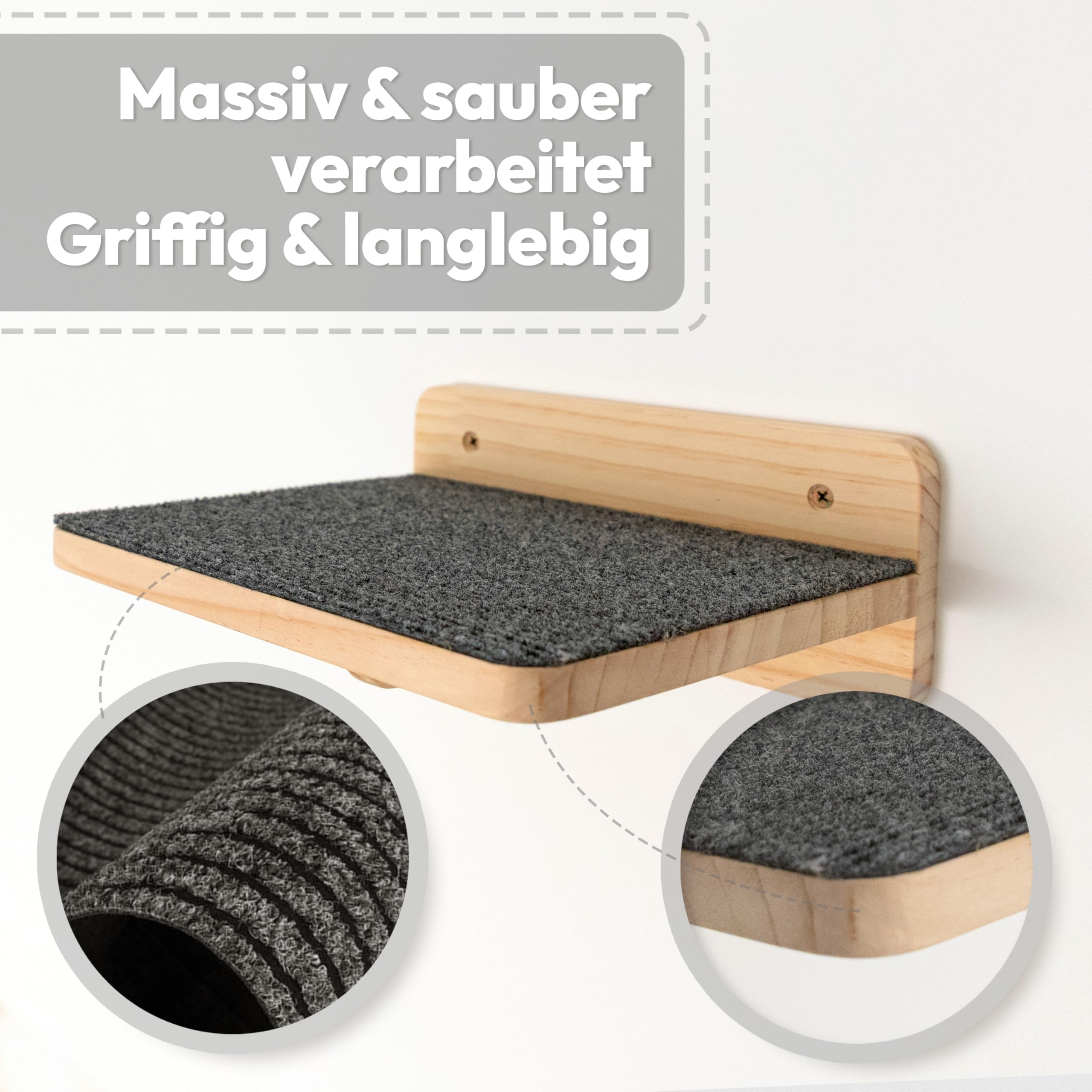 Katzen Wand-Hängematten Set – 2 Hängematten & 3 Plattformen aus Massivholz & Sisal Modularer Katzen Kletterwand-Turm für Wandmontage stabile Schlafplätze & Kletterwege