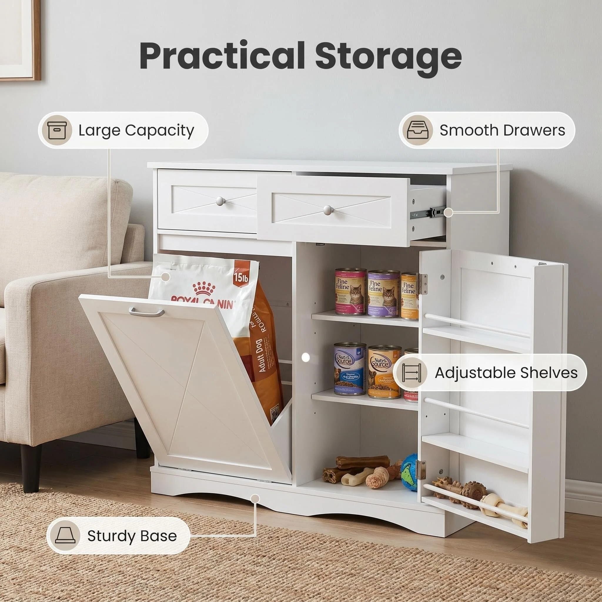 kepptory 37' High Dog Feeding Station with Storage Drawer, Pet Organizers and St - product photo