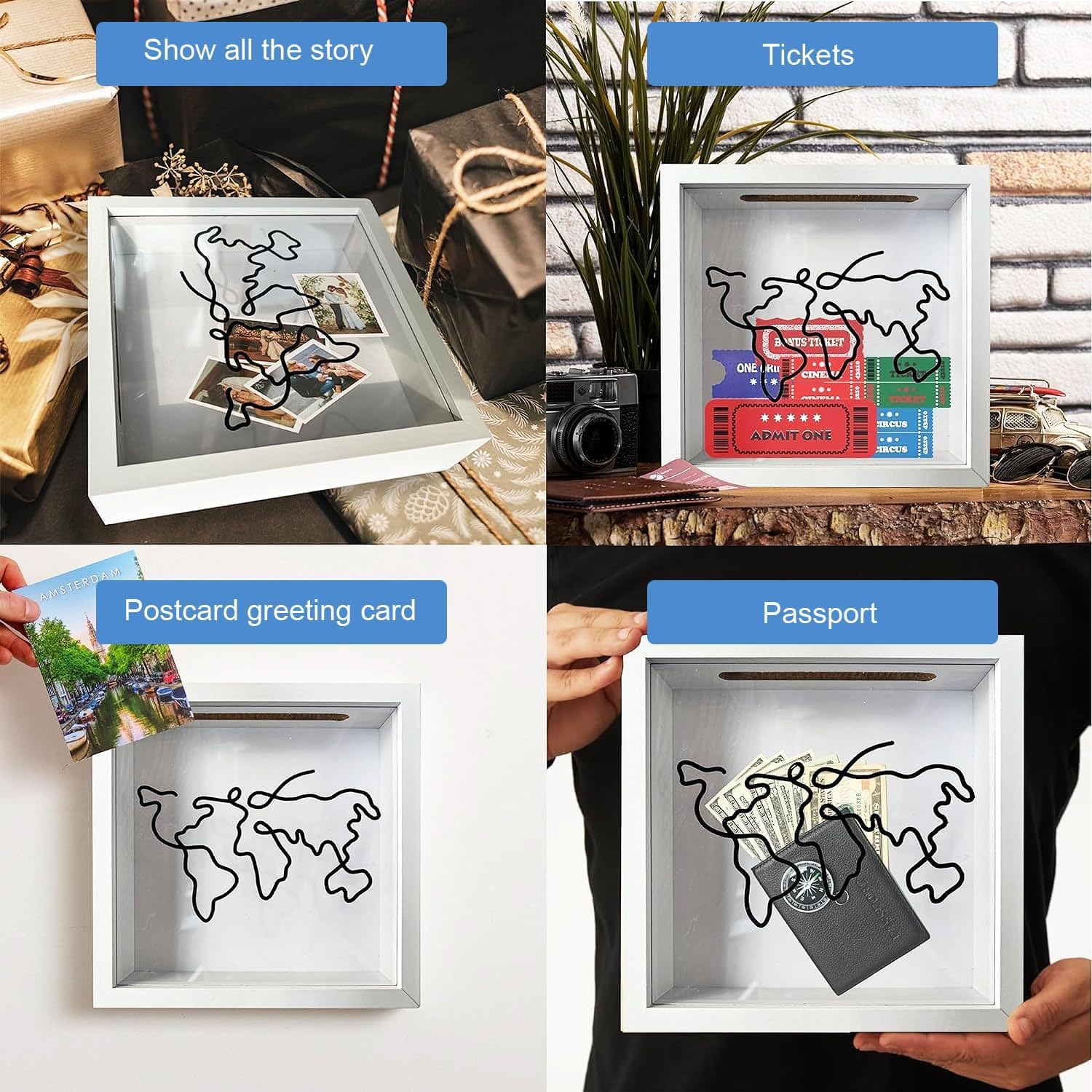 Adventure Archive Box, Travel Adventure Archive Box, Travel Collection Box, Ticket Shadow Box - 20 x 20 cm