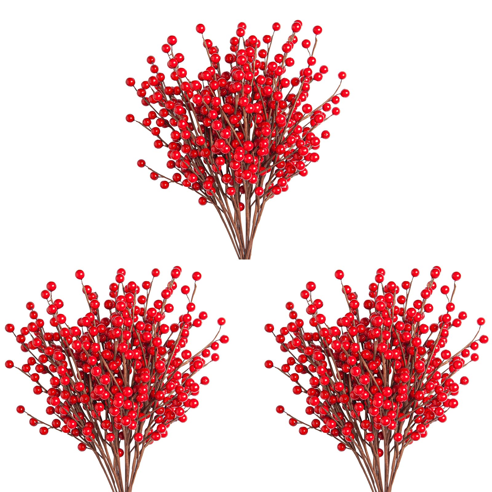 Rote Stechpalmenbeerenstiele für Weihnachtsbaum, insgesamt 1200 rote Beeren, 35,1 cm, 48 Stück, nicht wasserdicht, hängende Weihnachtsdekoration, künstliche Burgunderbeeren, künstliche