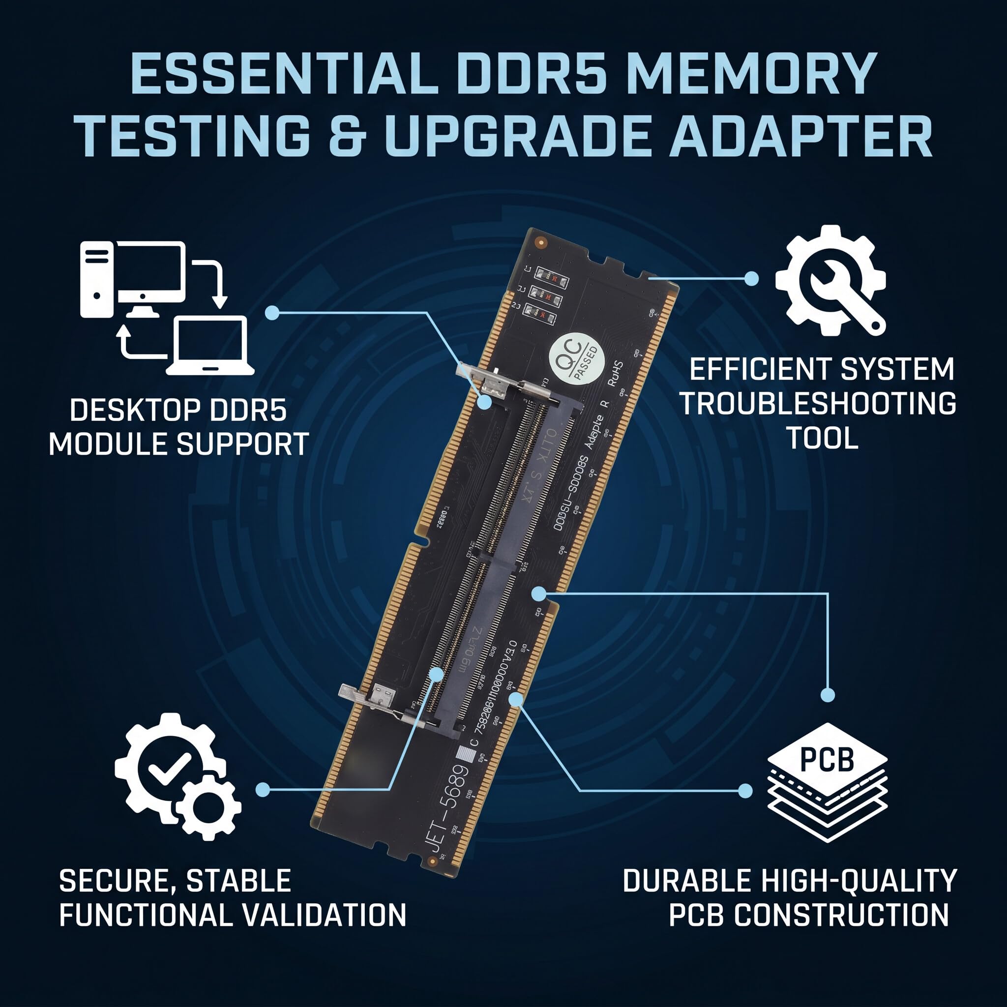 SEAFRONT Adapter DDR5 U-DIMM na SO DDR5 RVS Konwerter Pamięci Laptopa na Komputer Stacjonarny do Naprawy Komputera z Bezpiecznym, Stabilnym środowiskiem Testowym