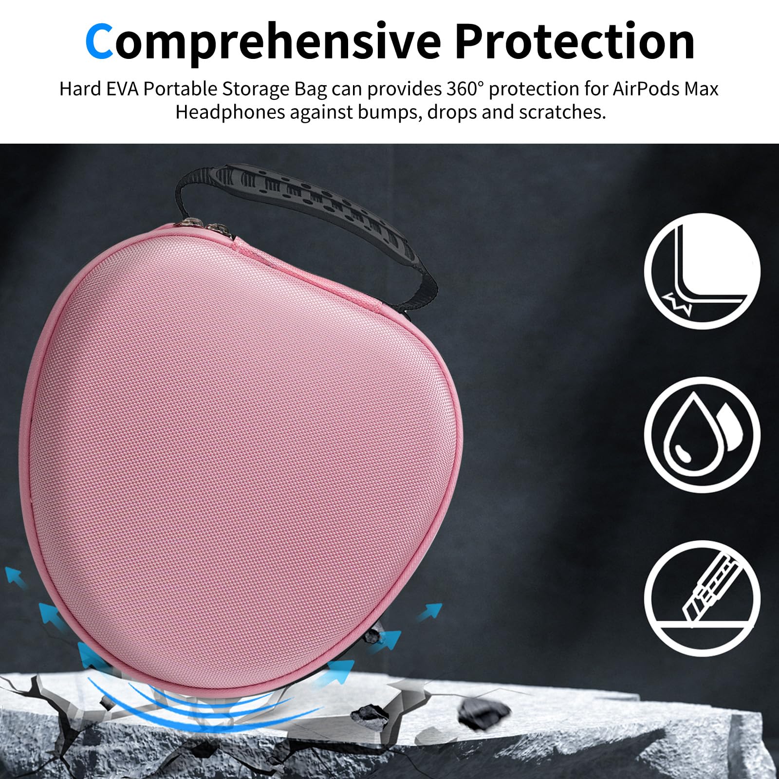 Custodia rigida per cuffie AirPods Max, supporta la modalità sleep, custodia da viaggio con AirPods Max in silicone per auricolari/copriauricolari/fascia per auricolari, custodia protettiva portatile