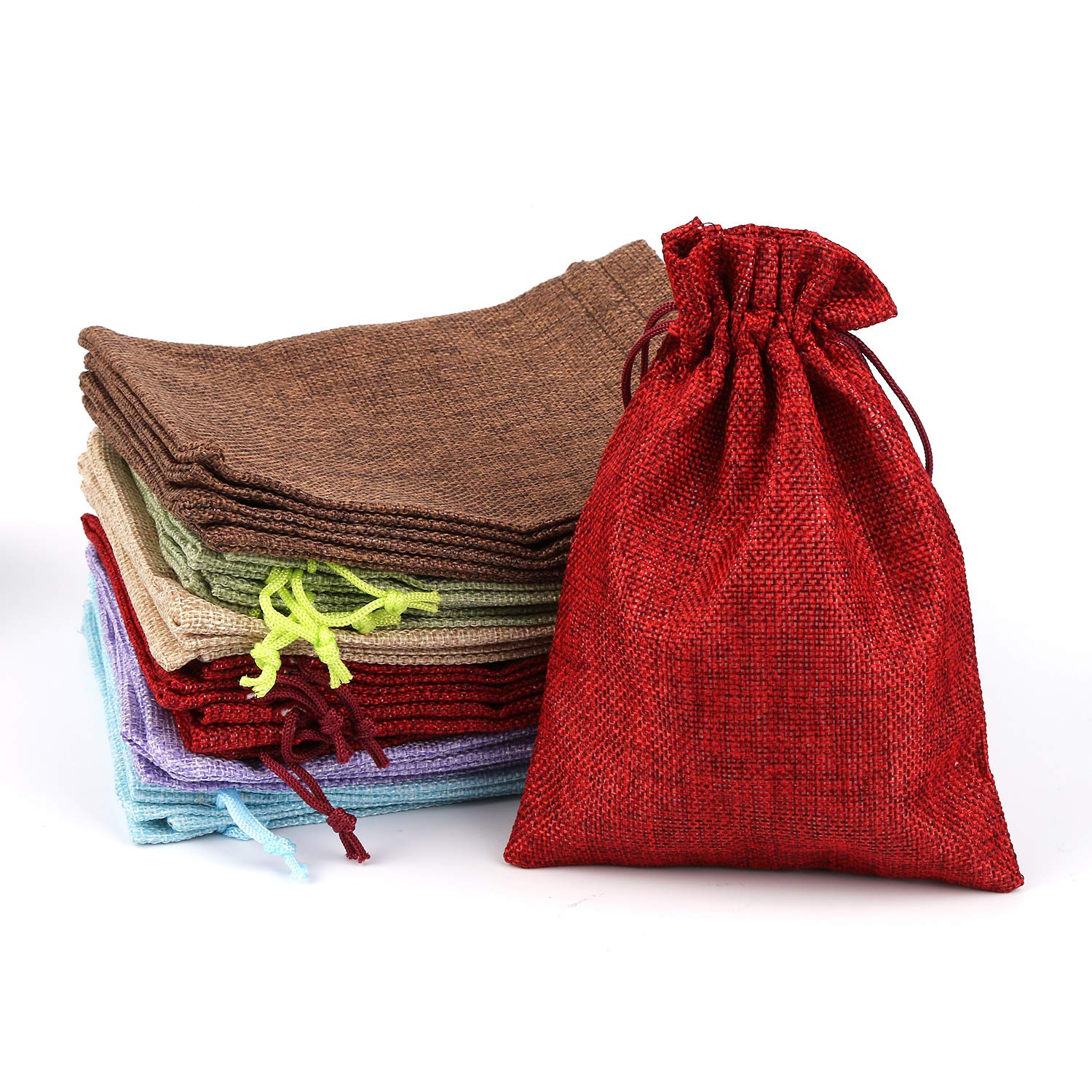30 Pochettes En Lin/jute 13x18 Cm - 6 Couleurs Avec Cordon - Pour Bijoux, Cadeaux, Calendrier De L'Avent, Mariage - Sacs Réutilisables