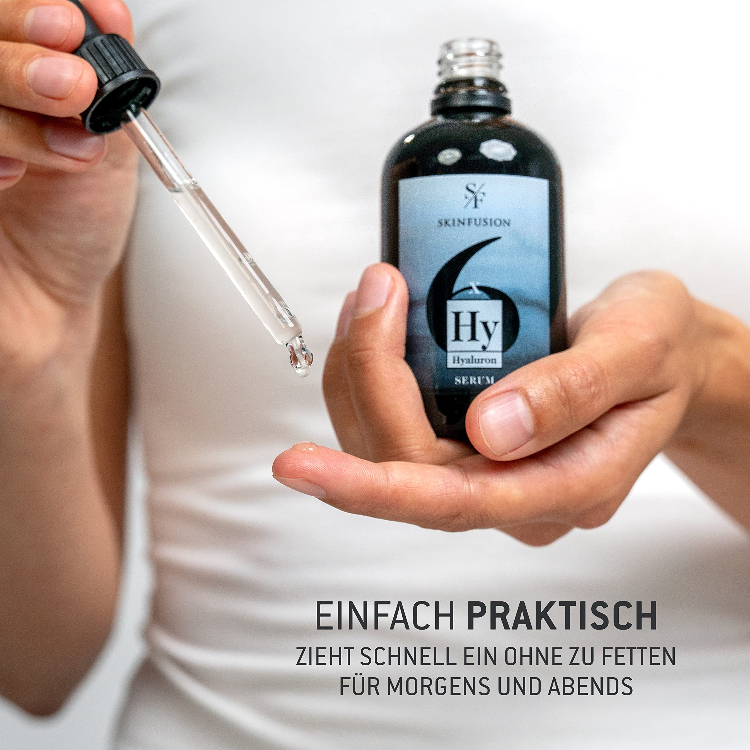 6-Fach Bio Hyaluron Serum hochdosiert 100 ml – veganer Multi-Hyaluronsäure-Komplex mit Booster-Wirkstoffen wie Bio-Glucomannan, Aloe, Urea -cleane Feuchtigkeitspflege, Leistungssieger