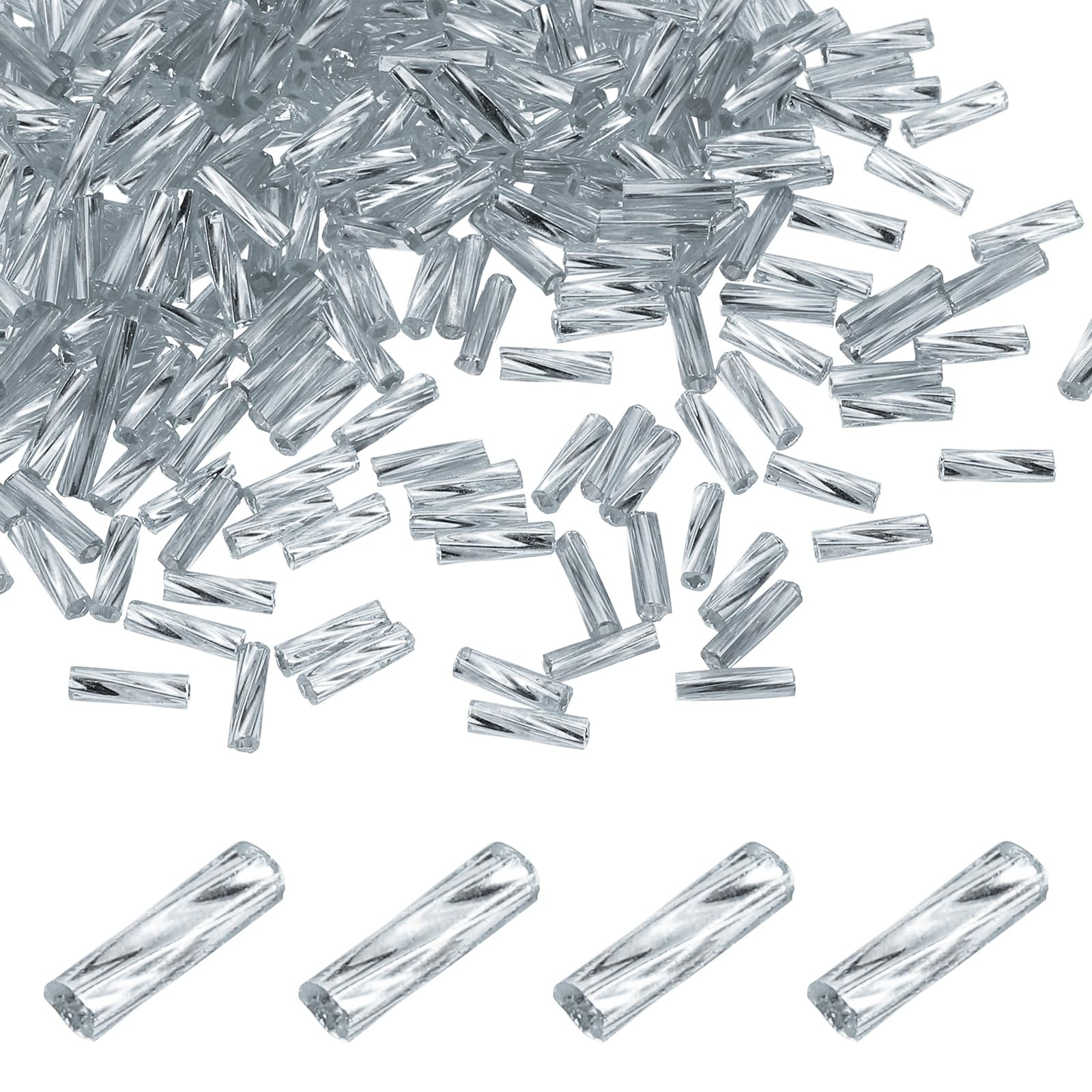 sourcing map 1500Pcs Glass Bugle Beads, 6x2mm Tube Mini Loose Glass Seed Spacer Bead Embroidery Beads for DIY Craft Projects Earrings Necklaces Bracelets Jewelry Making, Ice Blue