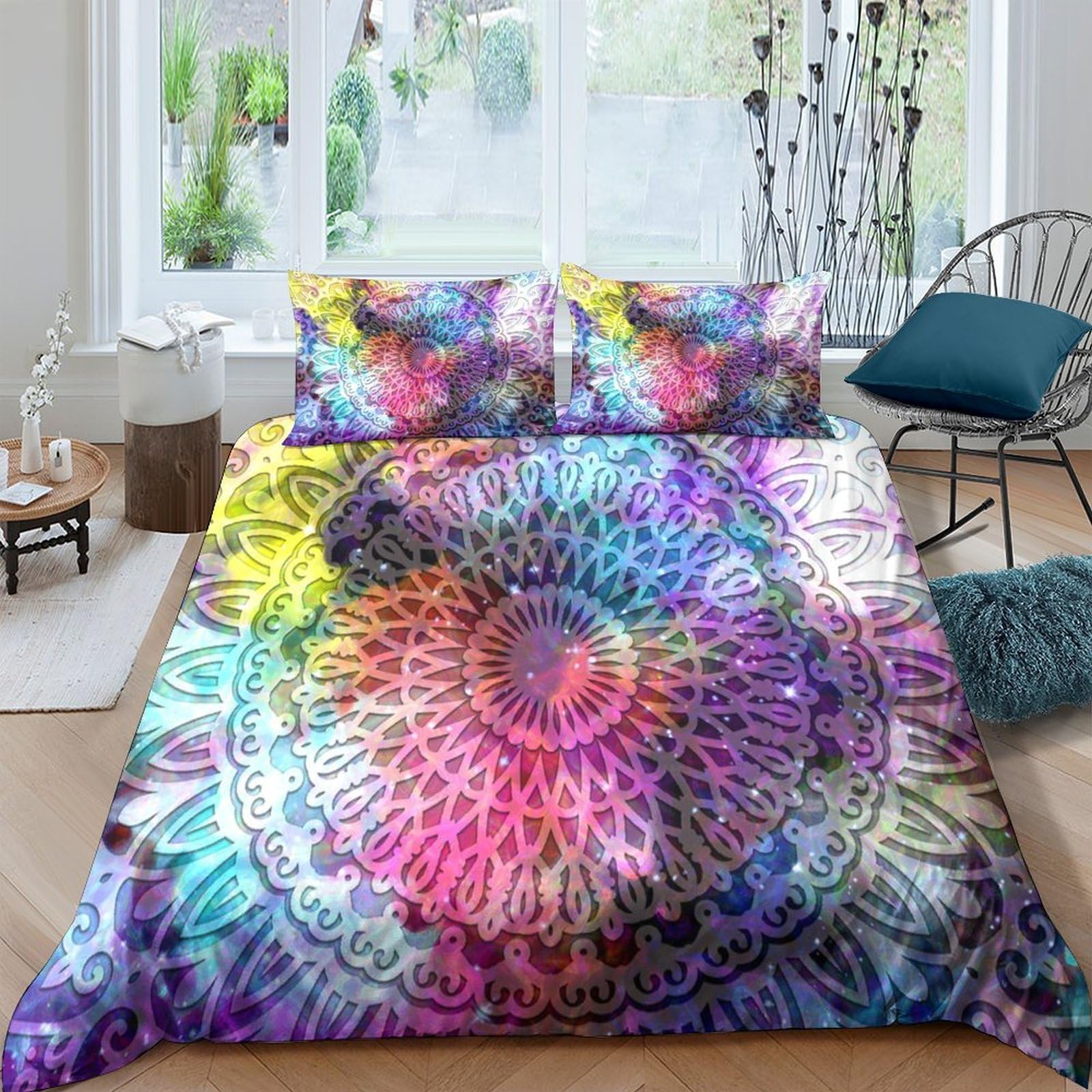 Ctjqhvkz Style-10 3D Printed Mandala Rainbow Fitted Sheet Microfiber Soft Anti-Slip Psychedelic Sunburst Mattress Cover For Bedroom Guest Room Single（135X200cm）