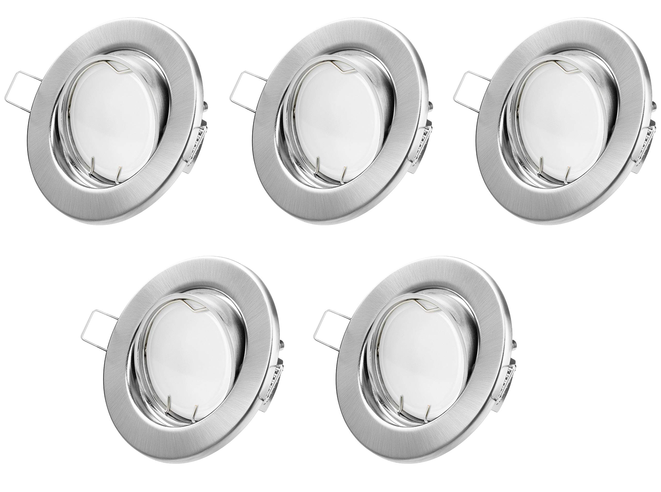 TEVEA Einbaustrahler Led - GU10 5W 230V - Chrom Gebürstet - Einbauspots - Lichtfarbe Kaltweiss - Einbauleuchten 5er Pack