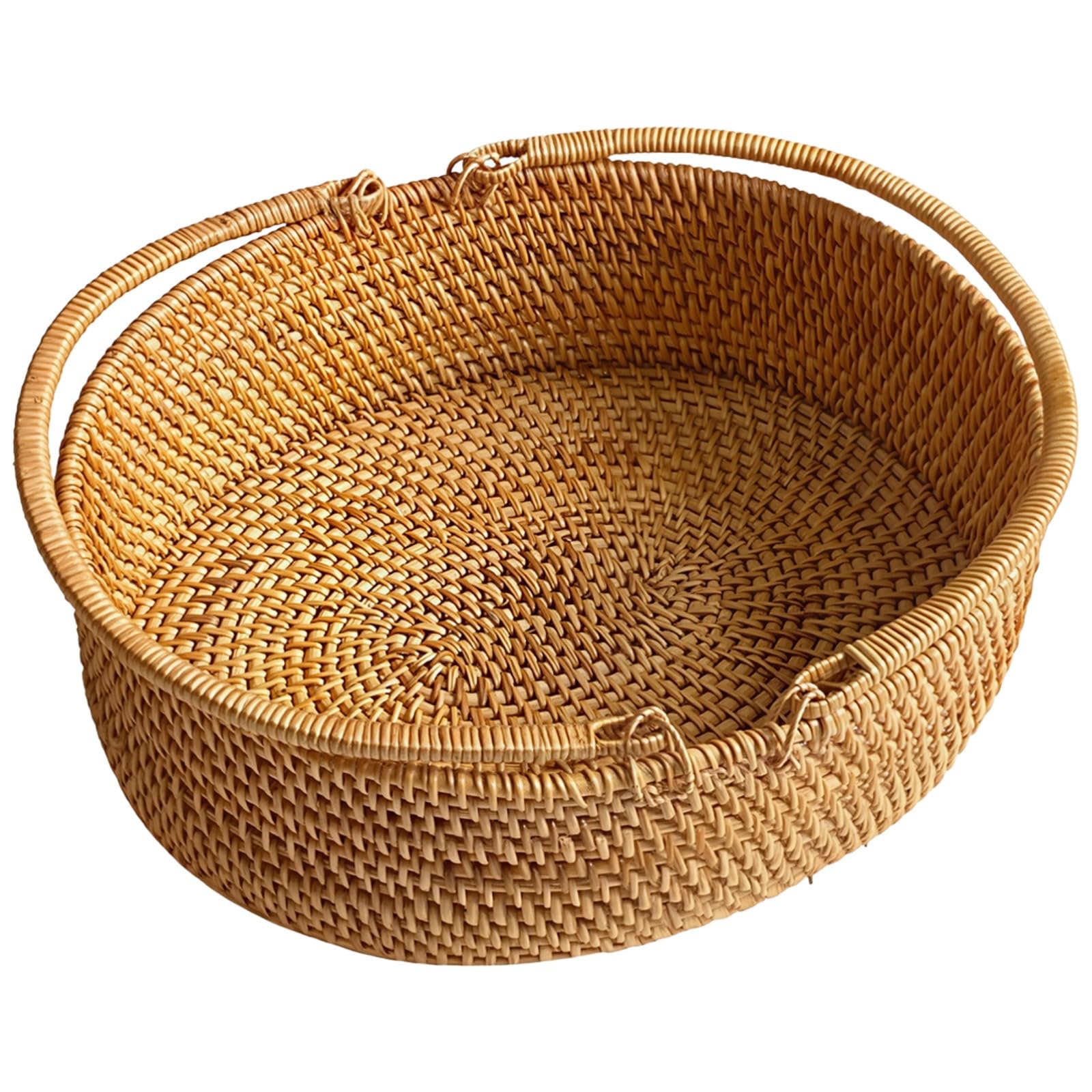 Ręcznie wykonany owalny kosz na zakupy, idealny na owoce, chleb lub do przechowywania, styl vintage, wygodne podwójne uchwyty, rattanowy duży piknik