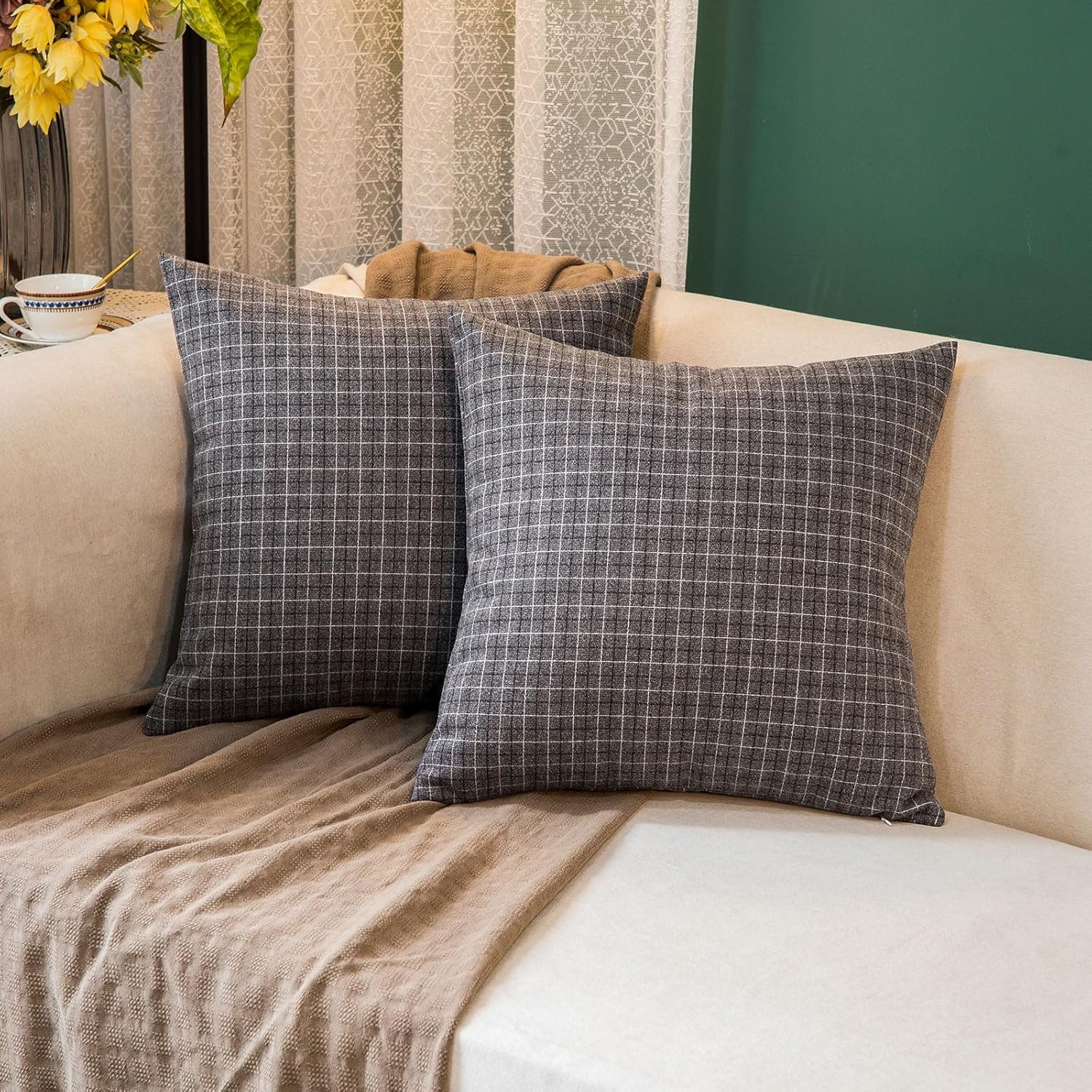 GLORY SEASON Tweed Throw Pillow Covers Woolen-Style Fabric Square Pillow Cases for Farmhouse Cushion Case and Home Sofa Couch Decor Pack of 2,18x18 Inch (18x18 in, Senior Grey Plaid)