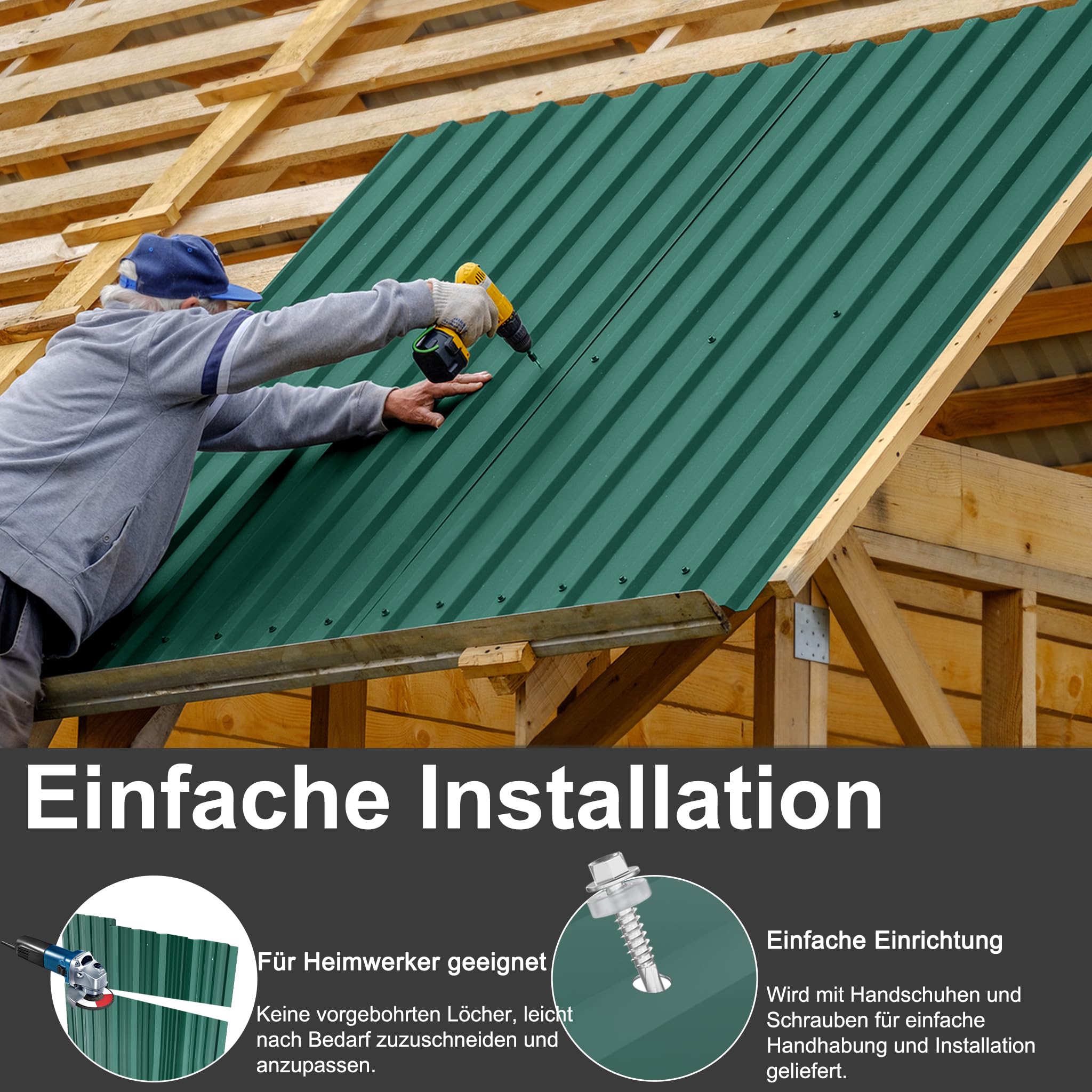 XMTECH 12x Trapezblech Profilblech 129,5 x 45 cm = 7 m² Grün – Verzinkt, Wetterfest & Korrosionsbeständig, Stahlblech Trapezprofil Dachplatten für Gartenhaus, Carport & Wand