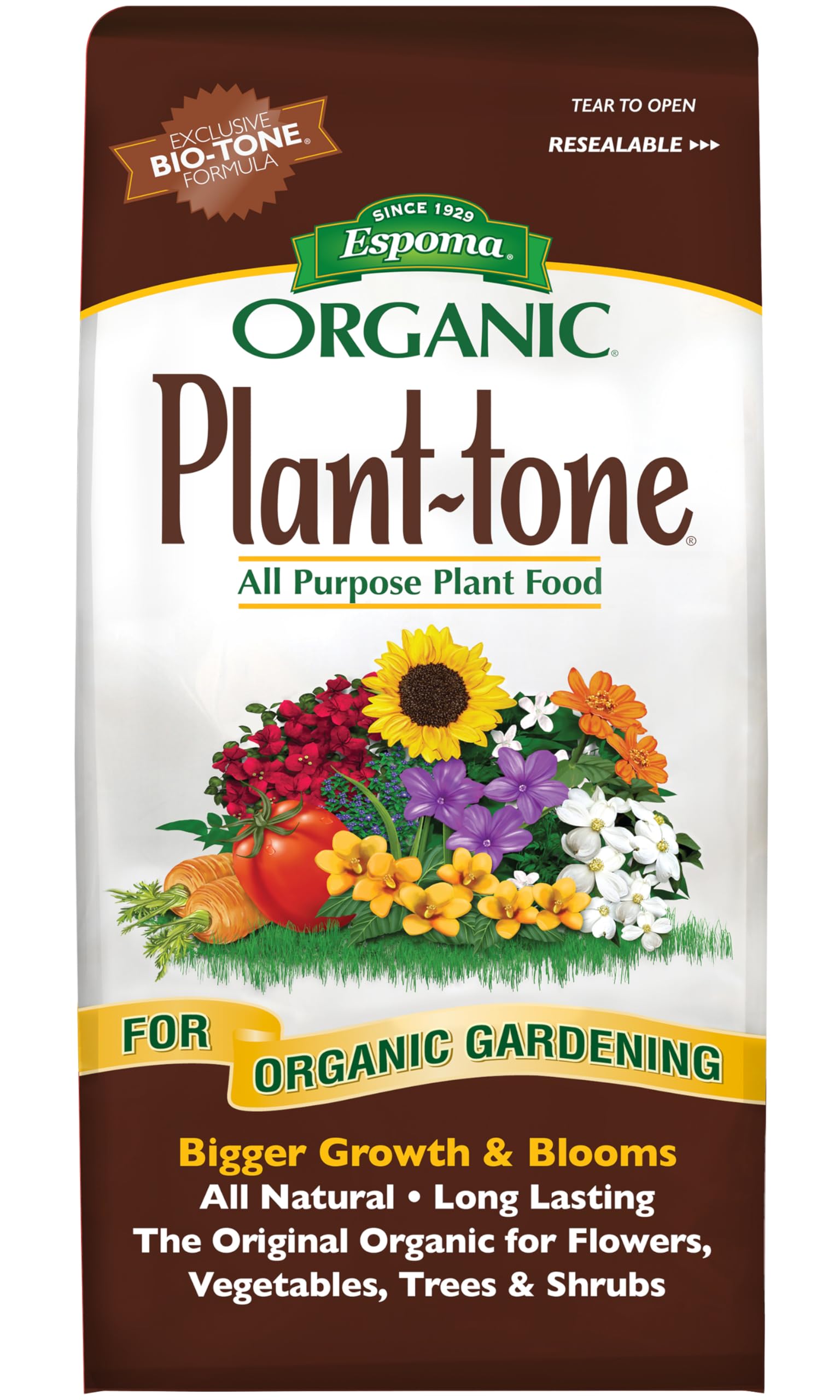 Espoma Organic Plant-Tone 5-3-3 Natural & Organic All Purpose Plant Food; 4 lb. Bag; The Original Organic Fertilizer for All Flowers, Vegetables, Trees, and Shrubs. Pack of 2