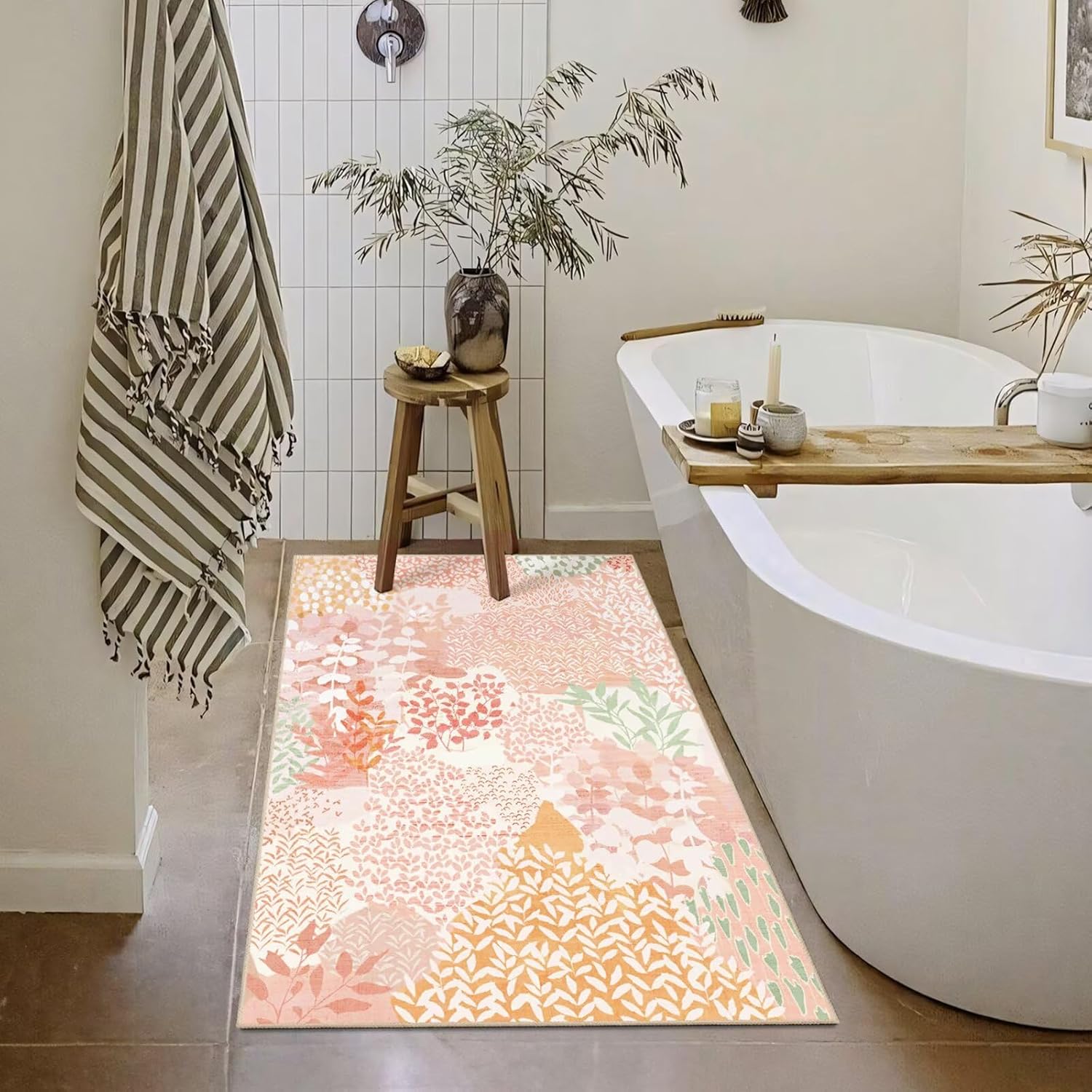 DEXDE 2x3 Area Rug, Small Boho Rugs Entryway Doormat Indoor Machine Washable Non-Slip Abstract Botanical Leaves Floral Floor Carpet for Living Room Bedroom Office Playroom,Pink
