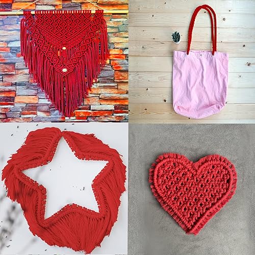 Miniatura 7 de SINYLOO Cuerda de algodón rojo natural de 14 pulgadas x 100 pies, cuerda de algodón de colores para suministros de macramé, colgador de plantas,