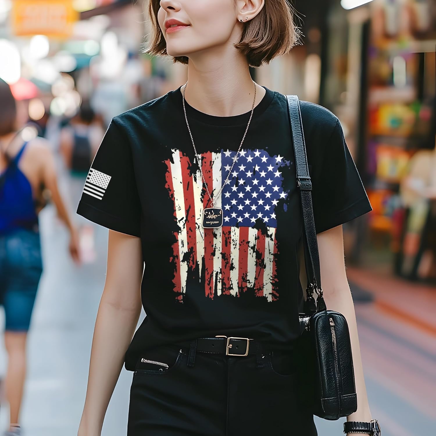 4th of July Shirts Women American Flag Patriotic Shirts USA Star Stripes Graphic T Shirt Short Sleeve Summer Tees - Image 4